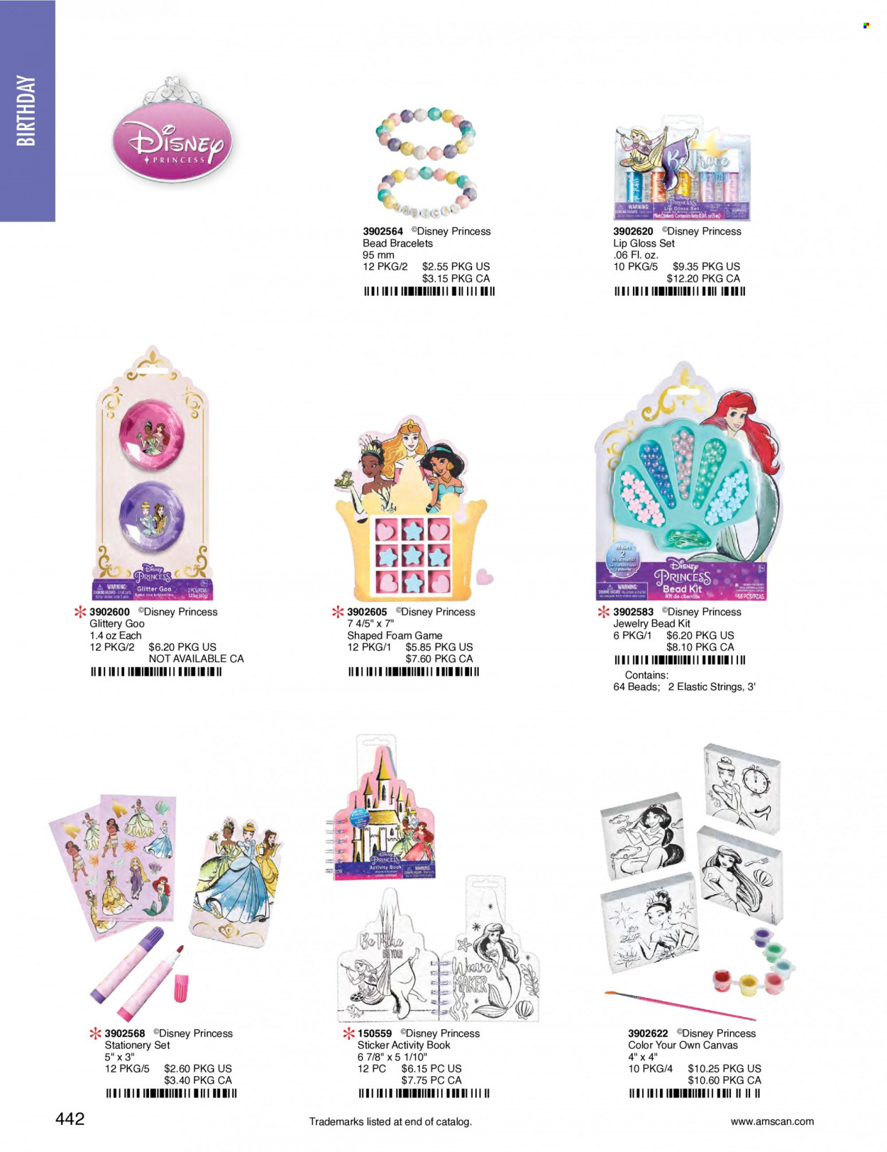 thumbnail - Amscan Flyer - Sales products - Disney, glitter, sticker, stationery product, diary, canvas, toys, princess. Page 445.