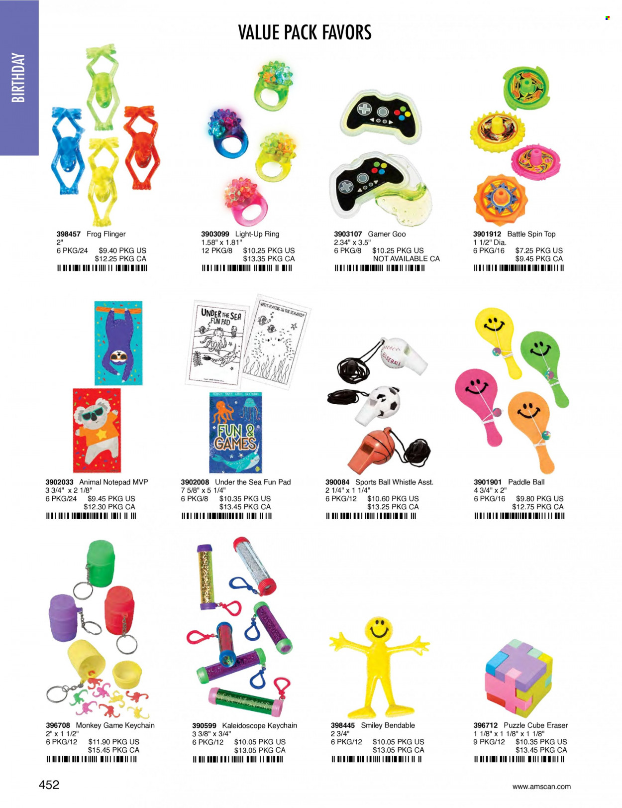 thumbnail - Amscan Flyer - Sales products - eraser, puzzle, monkey. Page 455.