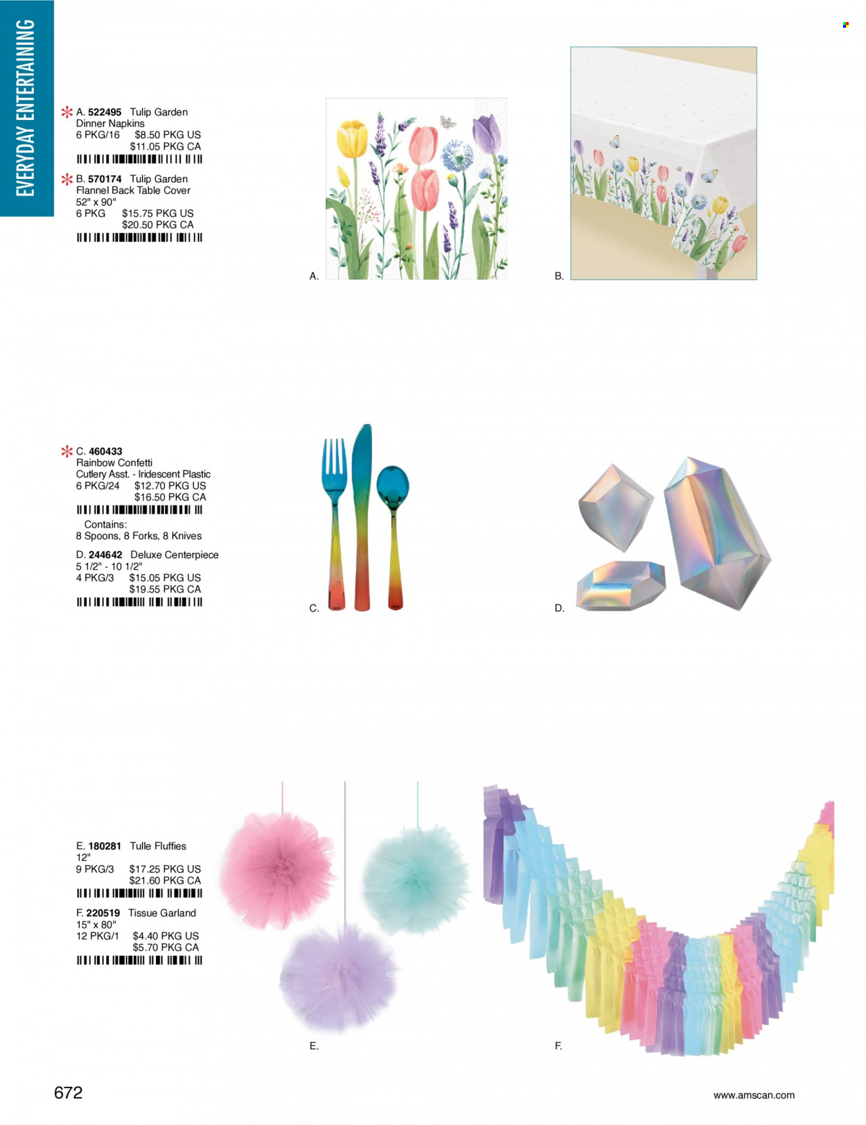 thumbnail - Amscan Flyer - Sales products - tissues, napkins, knife, spoon, garland. Page 675.