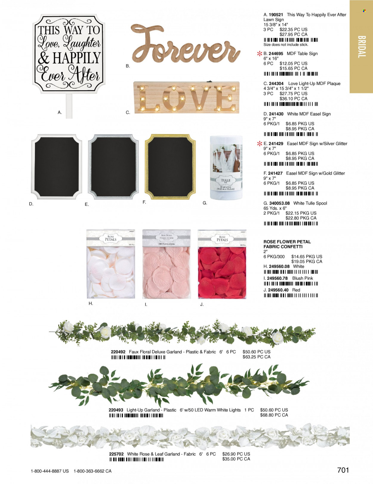 thumbnail - Amscan Flyer - Sales products - glitter, easel, rose petals, artificial flowers, garland. Page 704.