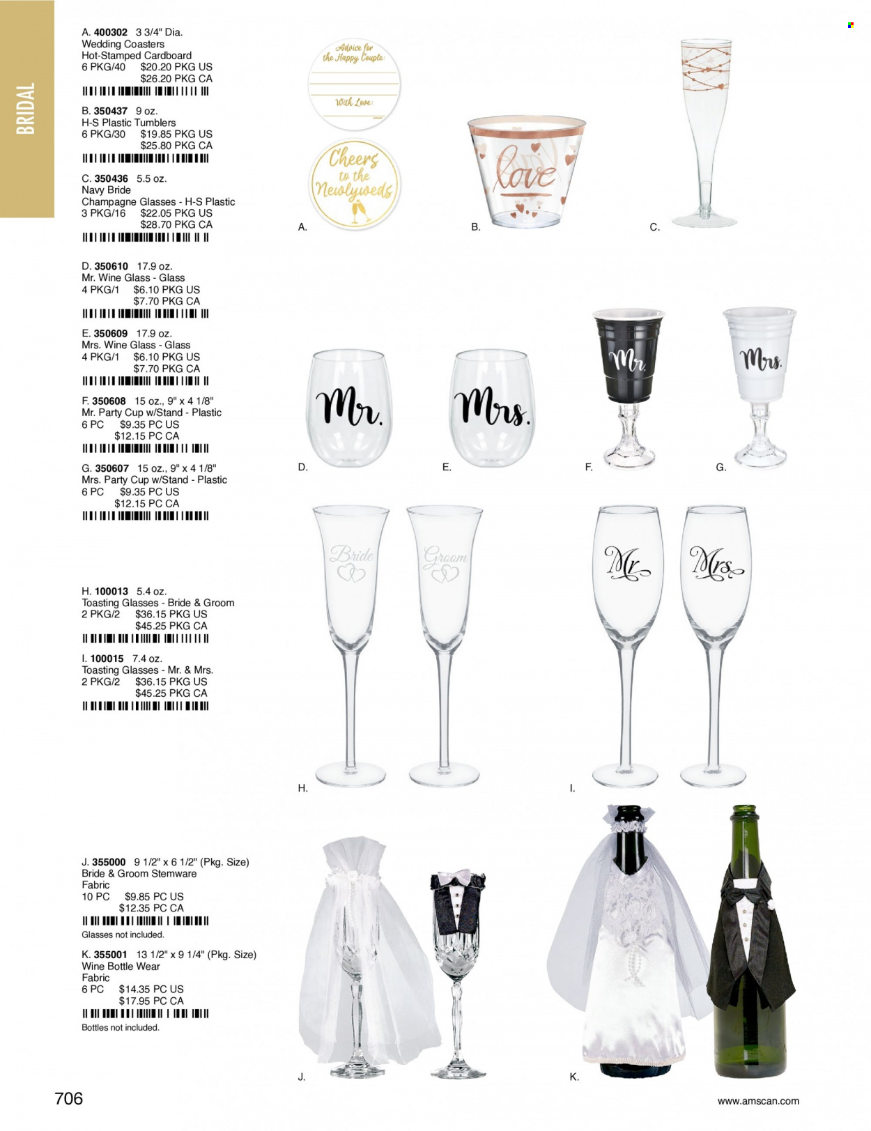 thumbnail - Amscan Flyer - Sales products - tumbler, wine glass, cup, champagne glass, coasters. Page 709.