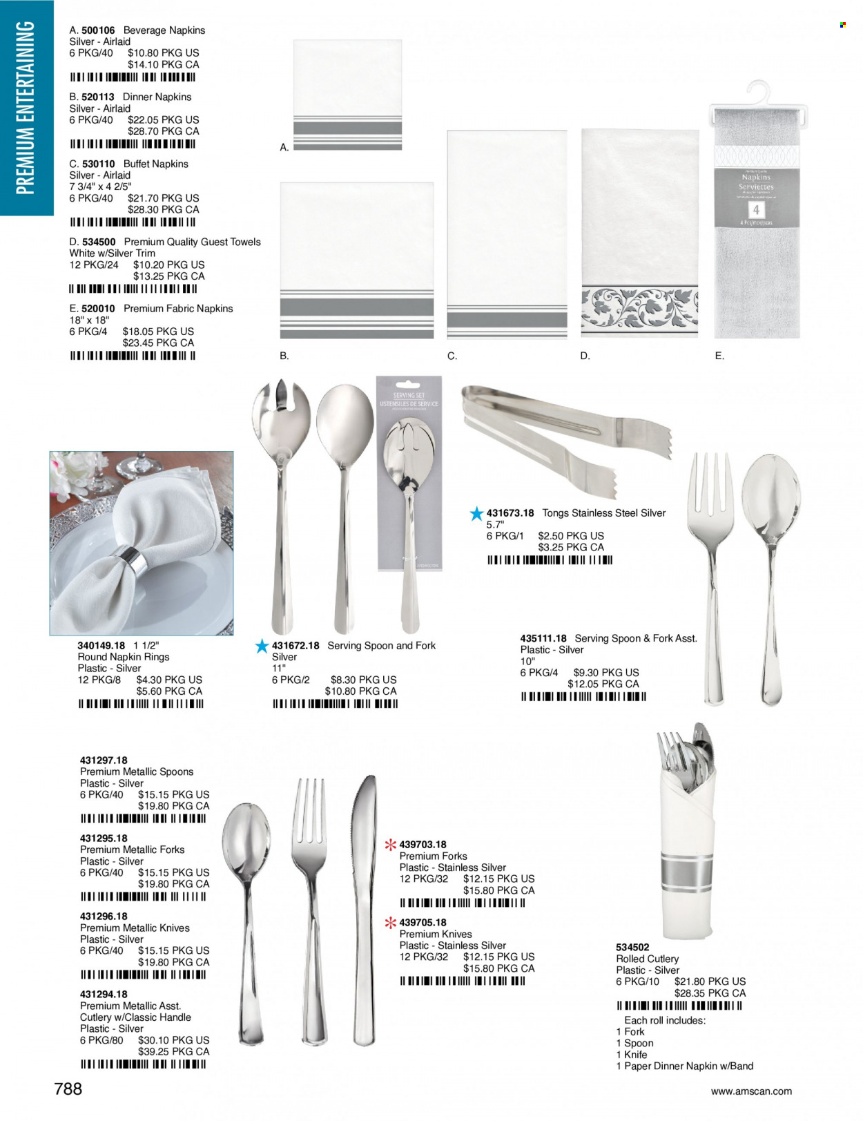 thumbnail - Amscan Flyer - Sales products - fork, knife, spoon, tong, napkin ring. Page 791.