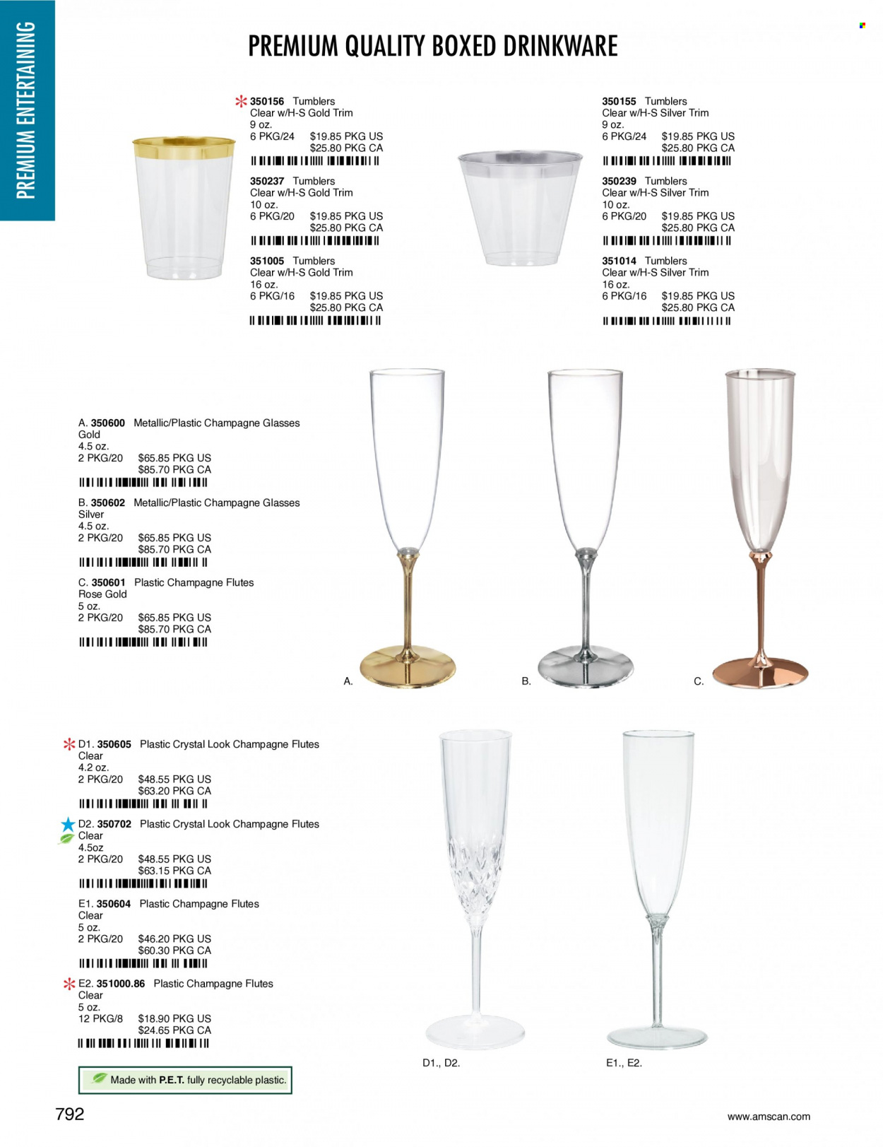 thumbnail - Amscan Flyer - Sales products - drinkware, tumbler, champagne flute, champagne glass. Page 795.