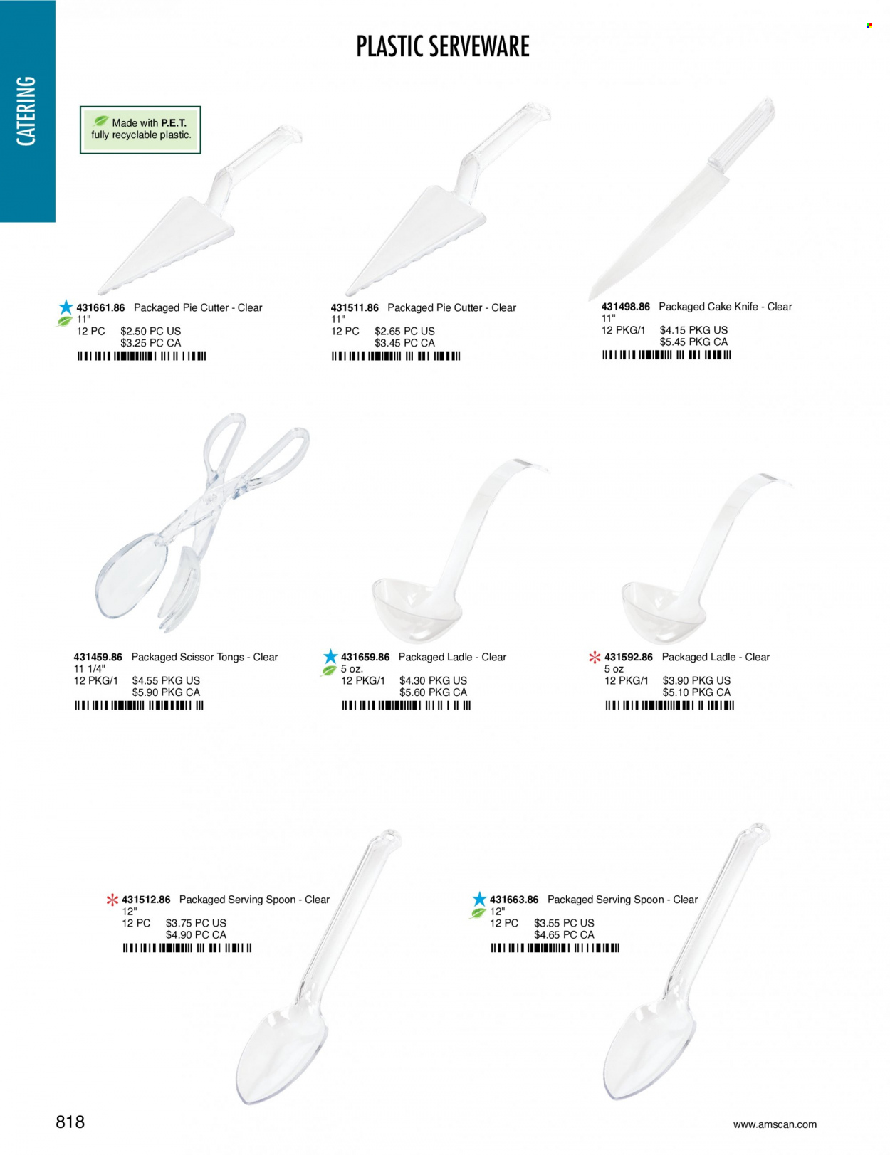 thumbnail - Amscan Flyer - Sales products - knife, spoon, tong, cutter, serveware, scissors. Page 821.