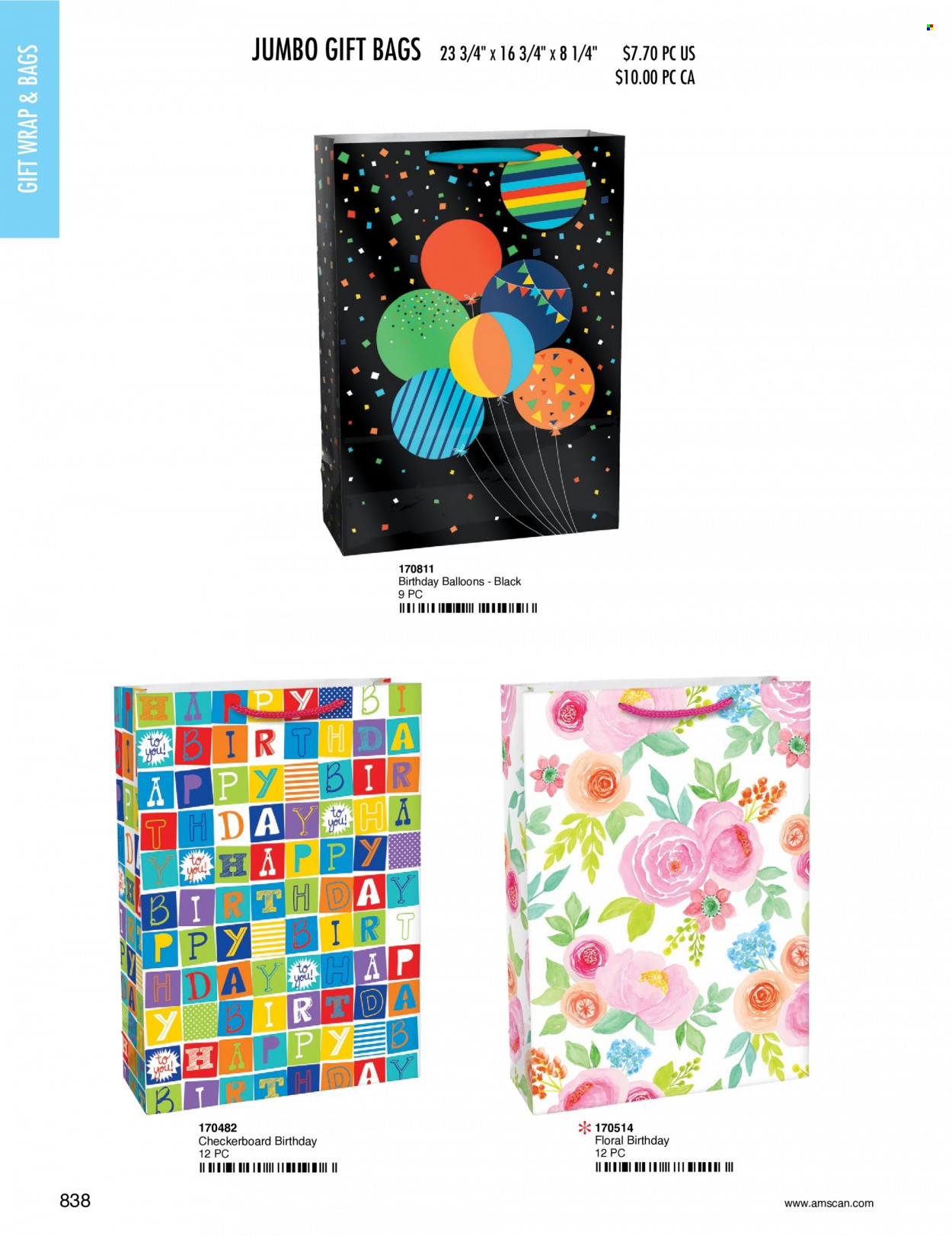 thumbnail - Amscan Flyer - Sales products - gift bag, gift wrap, balloons. Page 841.