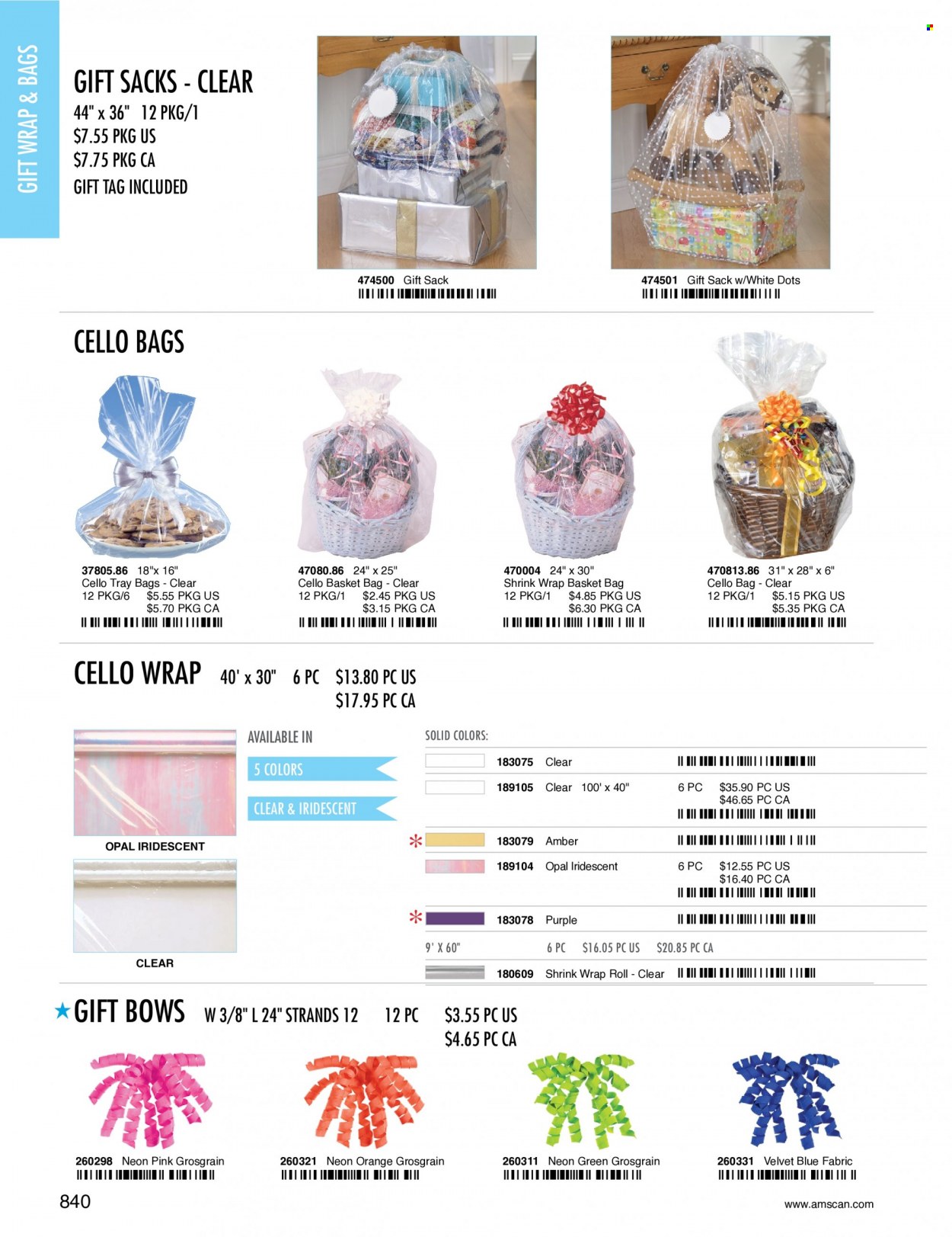 thumbnail - Amscan Flyer - Sales products - tray, gift wrap, Cello, gift bows, gift tag. Page 843.