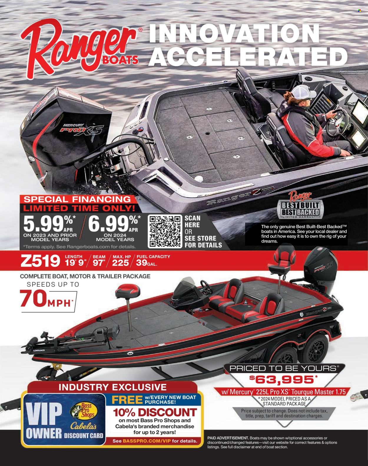 thumbnail - Cabela's Flyer - Sales products - Bass Pro, boat, trailer. Page 38.