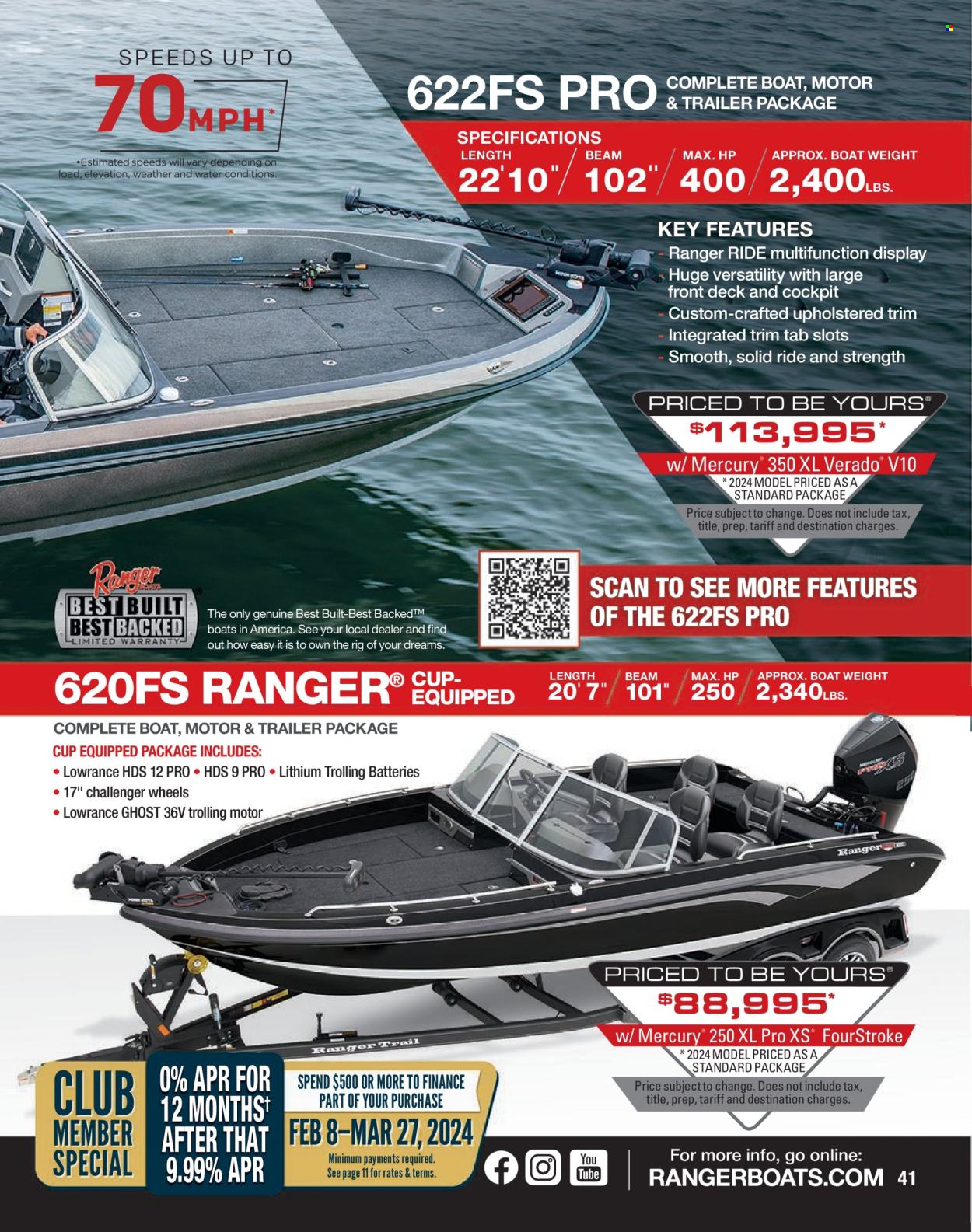 thumbnail - Cabela's Flyer - Sales products - battery, Lowrance, boat, trailer. Page 41.