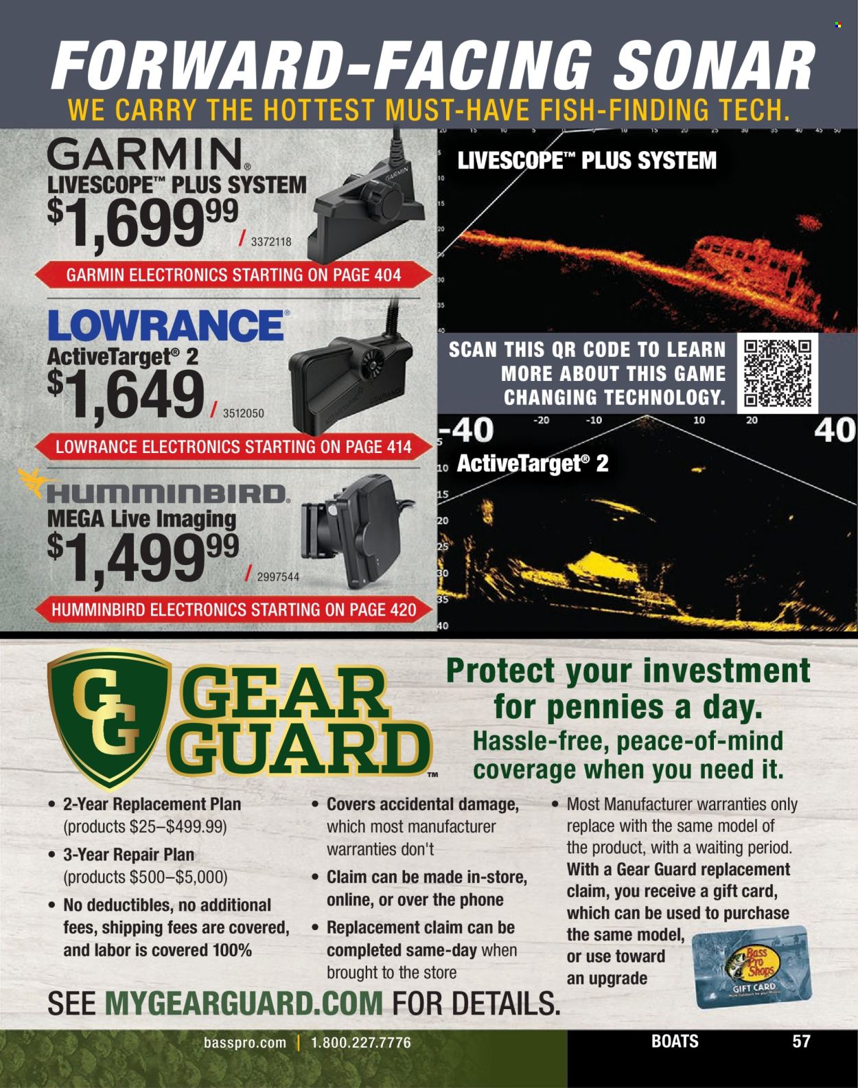 thumbnail - Cabela's Flyer - Sales products - fish, Garmin, Lowrance, sonar. Page 57.