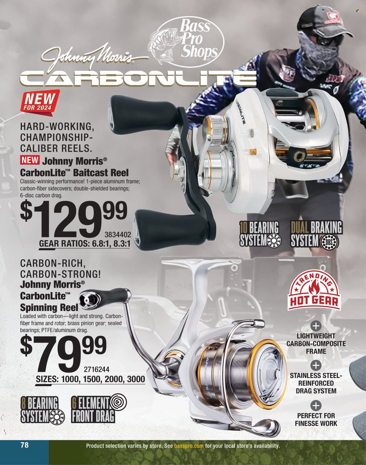 thumbnail - Cabela's Flyer - Sales products - baitcast reel, Bass Pro, reel, spinning reel. Page 78.