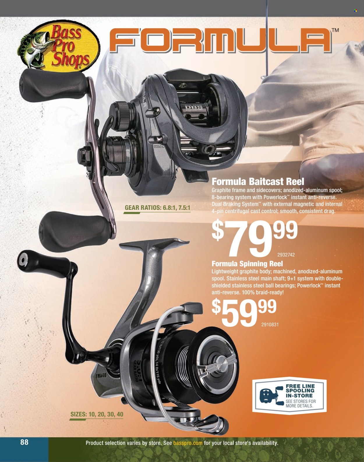 thumbnail - Cabela's Flyer - Sales products - baitcast reel, Bass Pro, reel, spinning reel. Page 88.