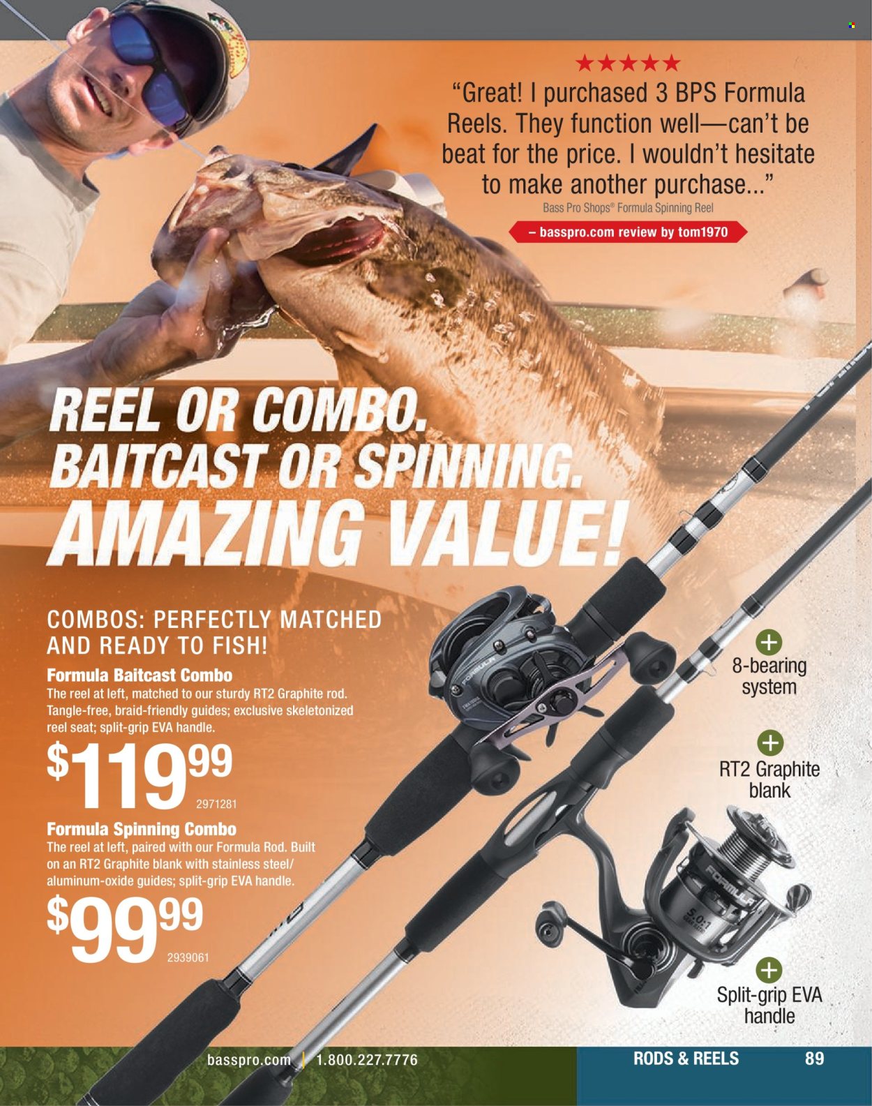 thumbnail - Cabela's Flyer - Sales products - fish, baitcast combo, Bass Pro, reel, spinning reel. Page 89.