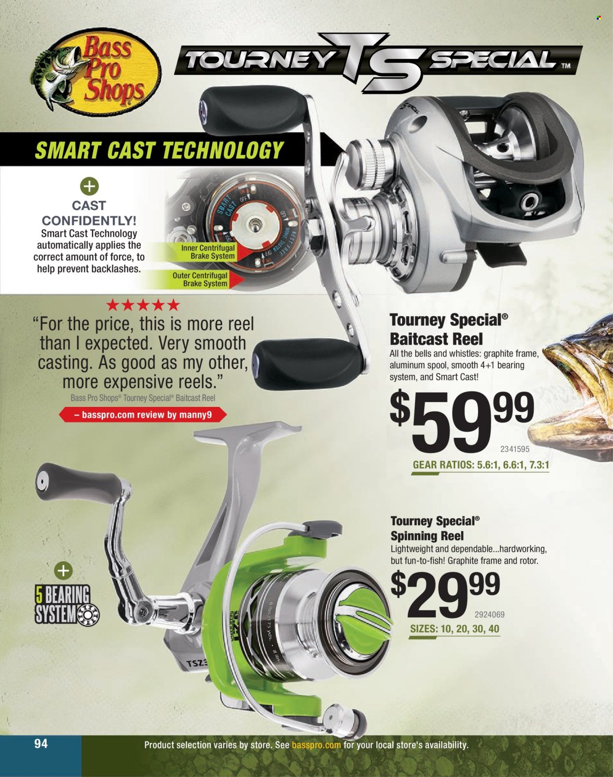thumbnail - Cabela's Flyer - Sales products - fish, baitcast reel, Bass Pro, reel, spinning reel. Page 94.