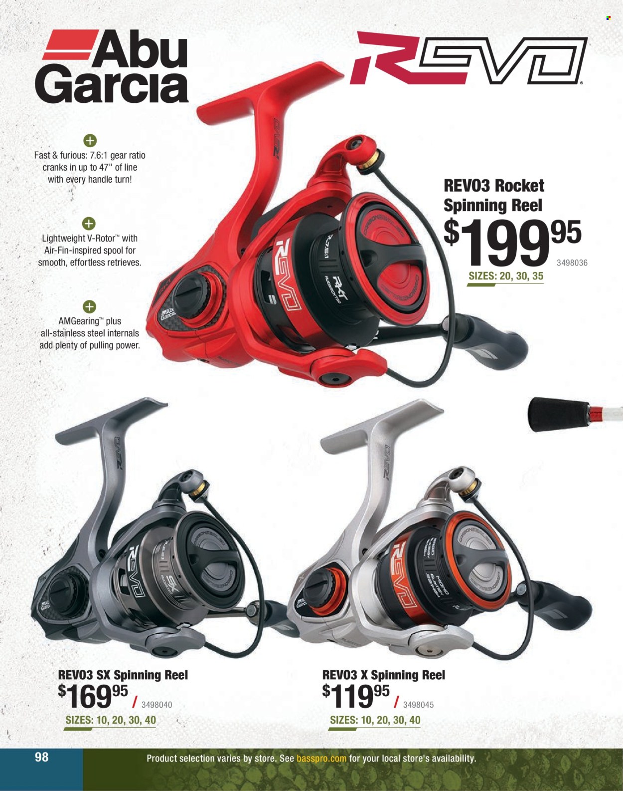 thumbnail - Cabela's Flyer - Sales products - reel, spinning reel, rocket. Page 98.