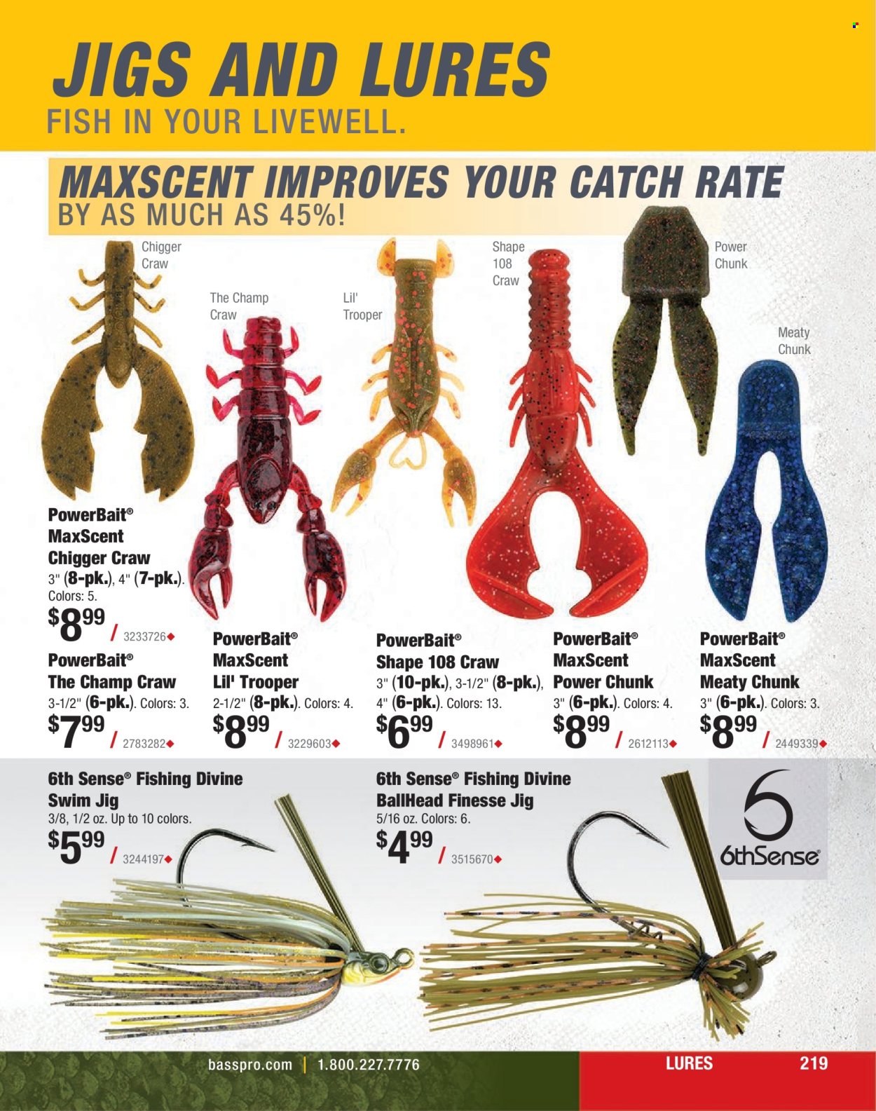 thumbnail - Cabela's Flyer - Sales products - fish, jig. Page 219.