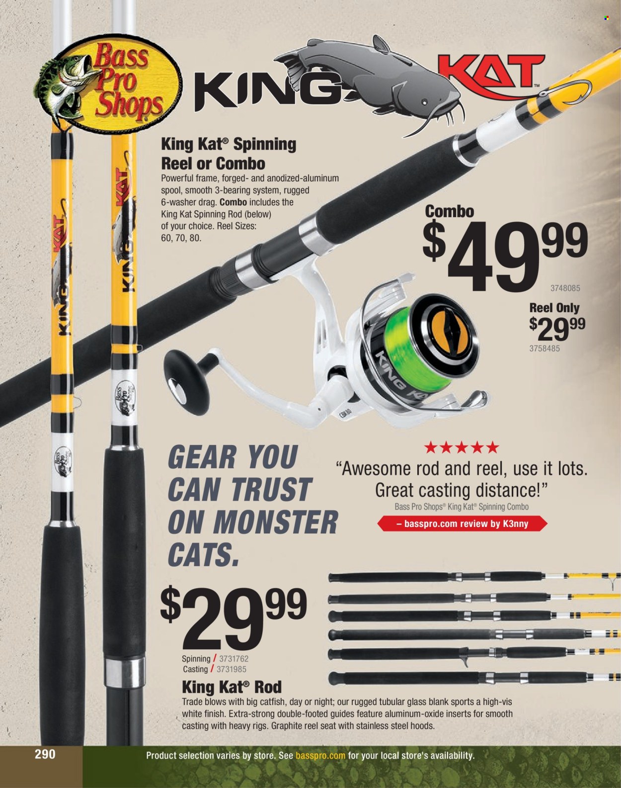 thumbnail - Cabela's Flyer - Sales products - Bass Pro, reel, spinning reel, Monster. Page 290.