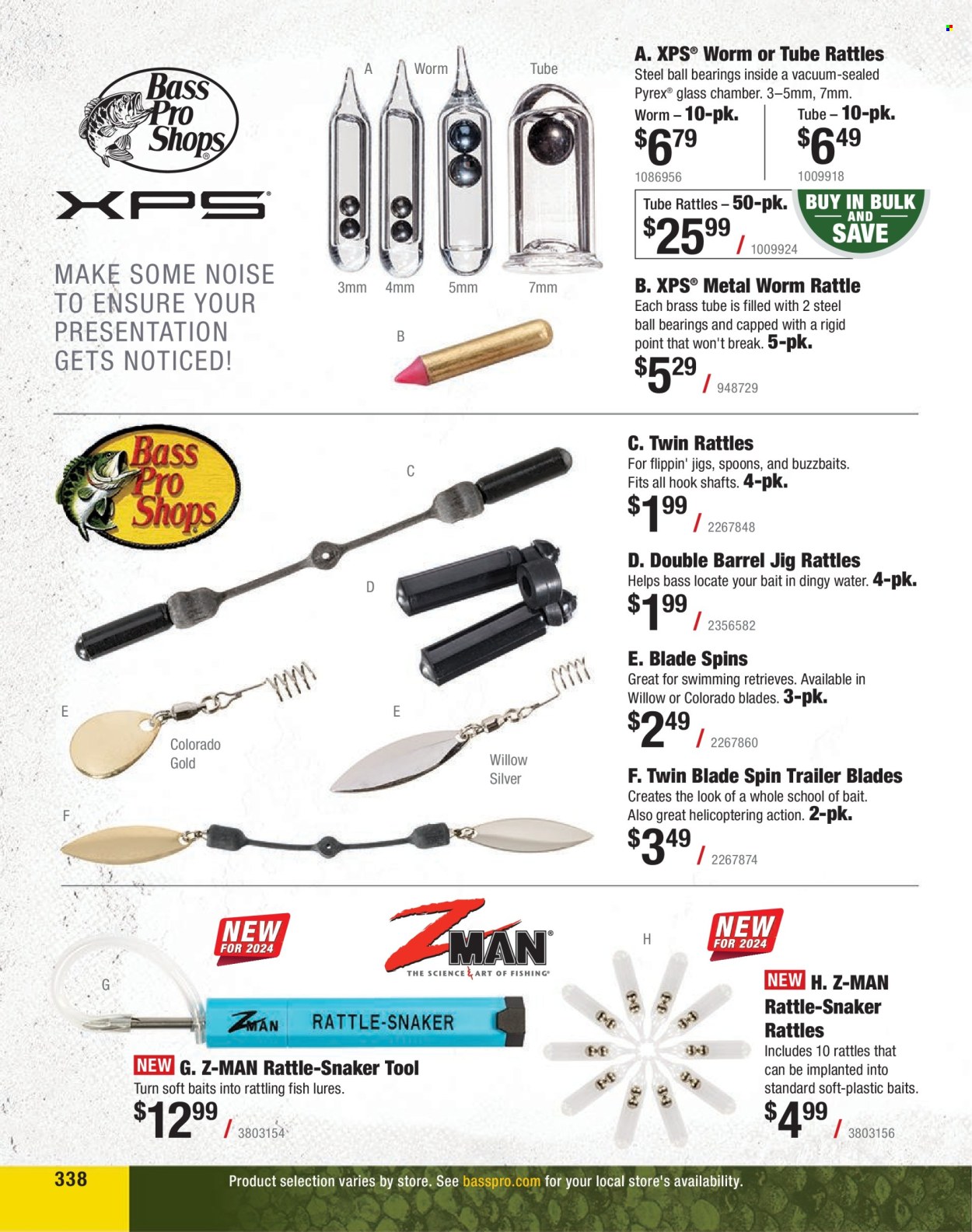 thumbnail - Cabela's Flyer - Sales products - fish, jig, inflatable boat, rattle, trailer. Page 338.