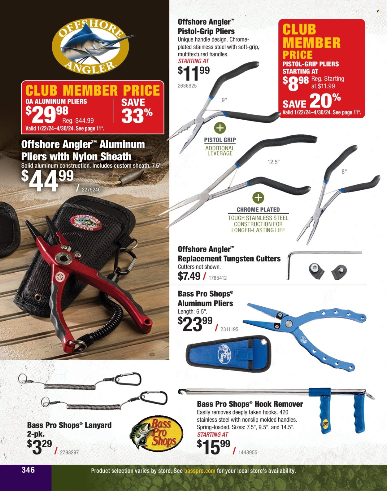 thumbnail - Cabela's Flyer - Sales products - Bass Pro, pliers. Page 346.