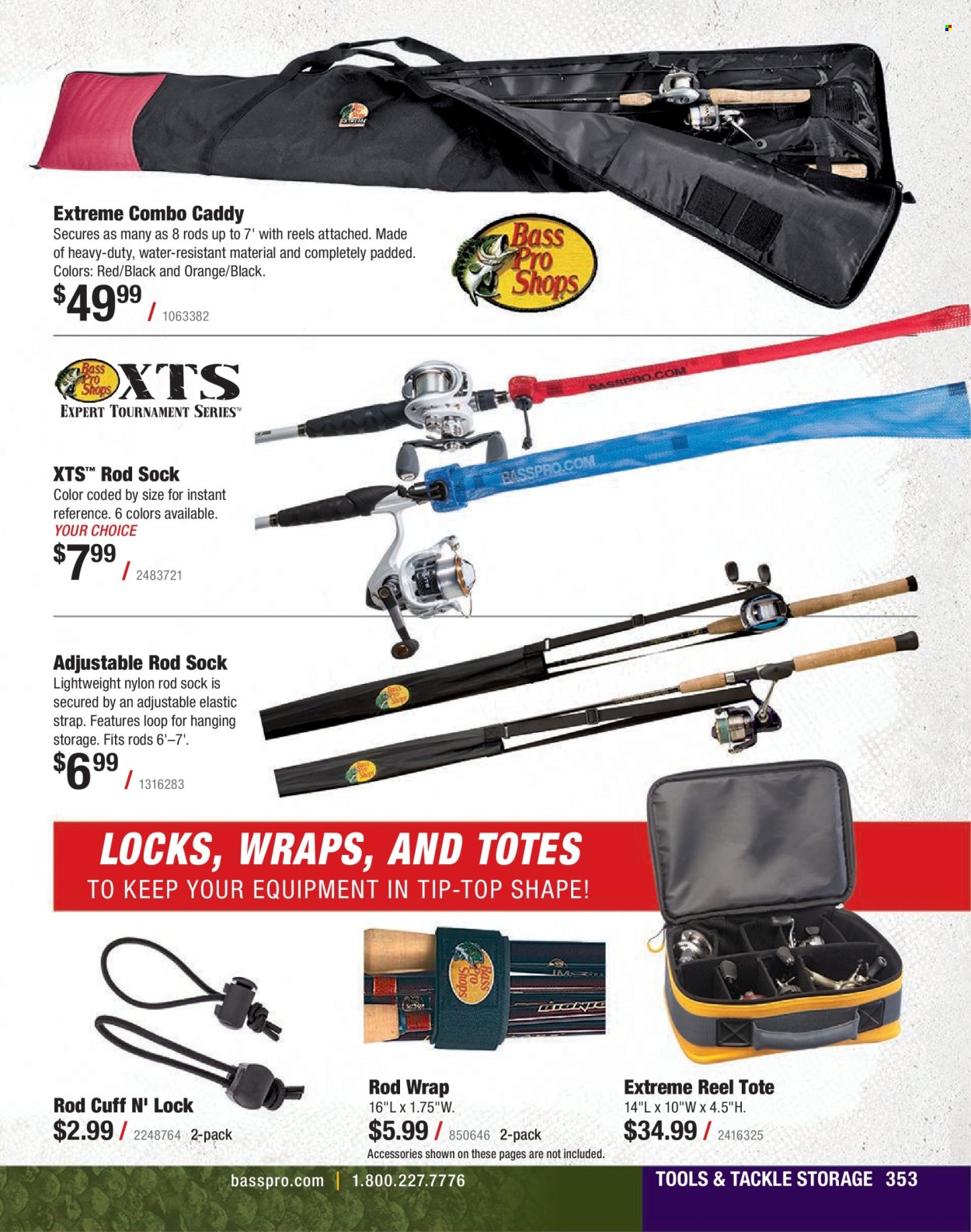 thumbnail - Cabela's Flyer - Sales products - tote, Bass Pro, reel, strap. Page 353.