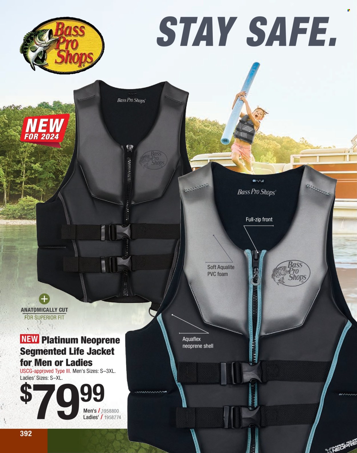 thumbnail - Cabela's Flyer - Sales products - Bass Pro, life jacket, neoprene, Shell. Page 392.