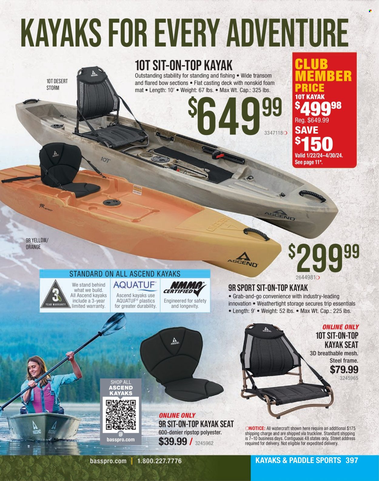 thumbnail - Cabela's Flyer - Sales products - foam mat, kayak. Page 397.