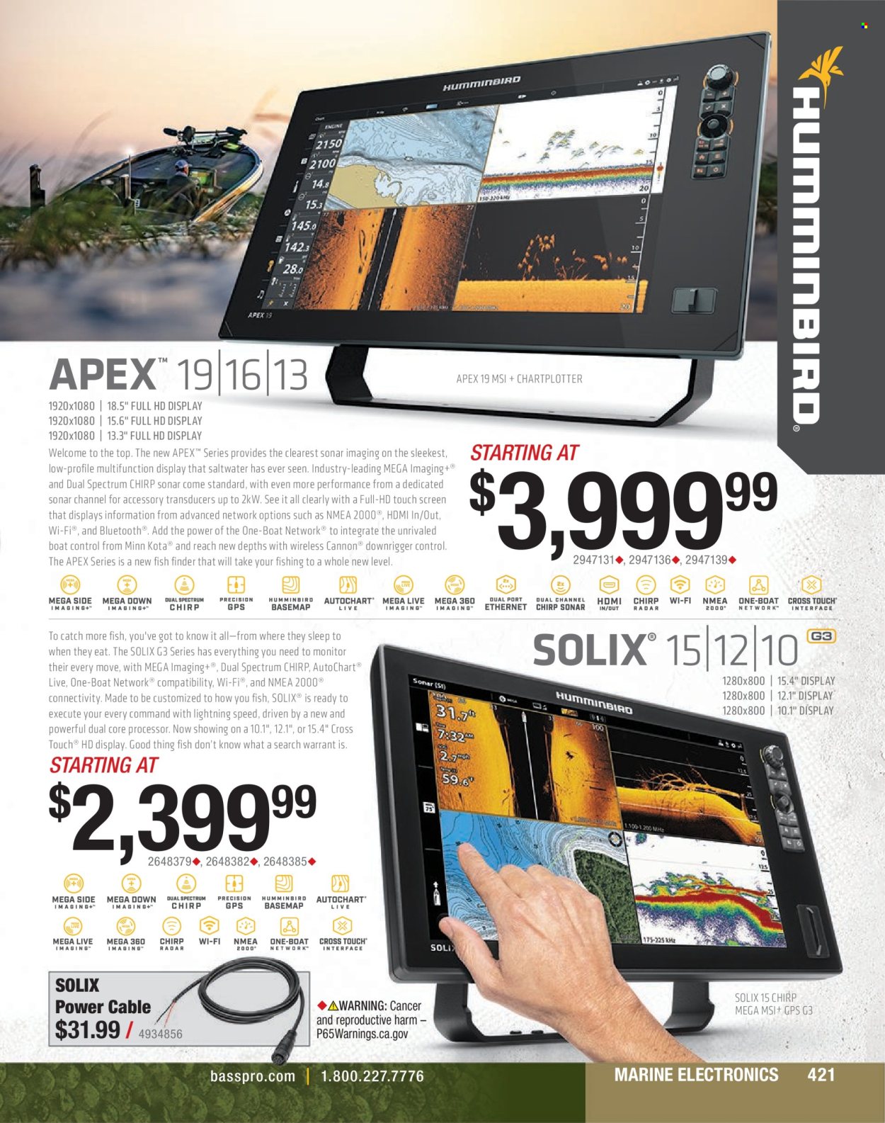 thumbnail - Cabela's Flyer - Sales products - fish, fish finder, sonar. Page 421.