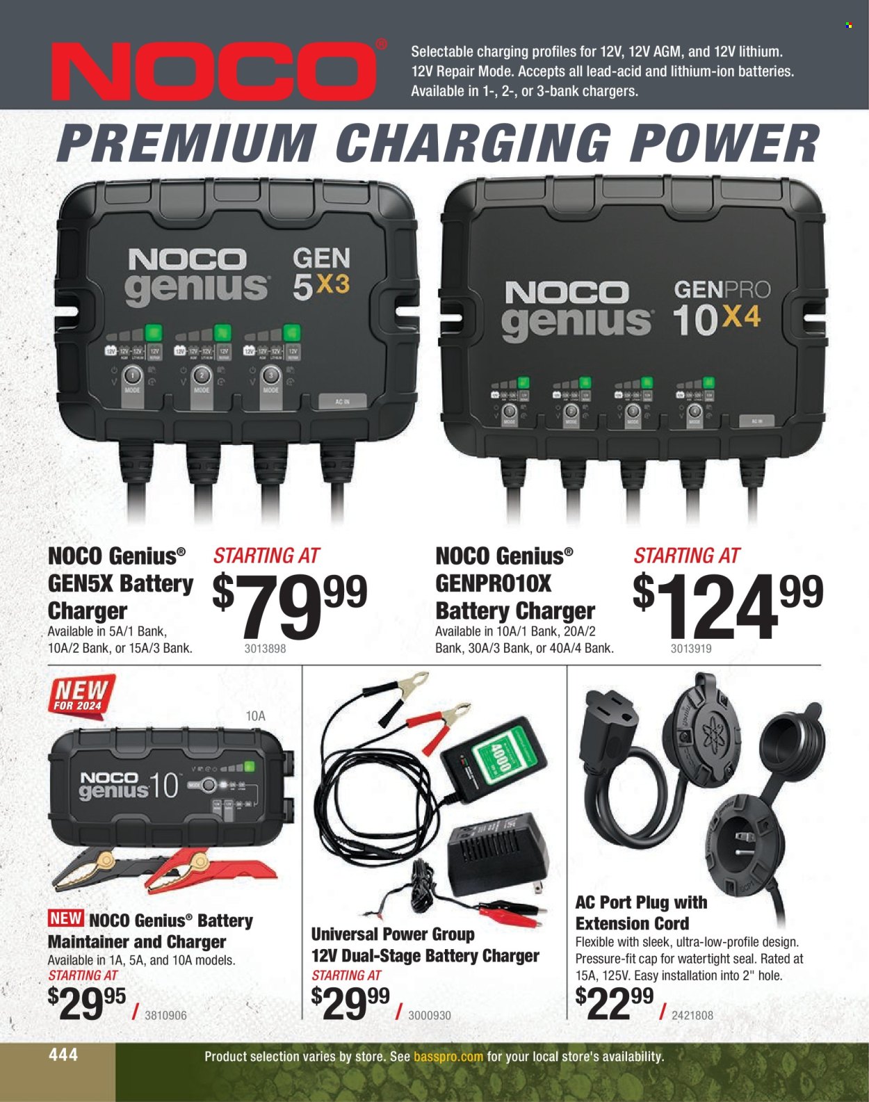 thumbnail - Cabela's Flyer - Sales products - battery charger, cap, extension cord. Page 444.