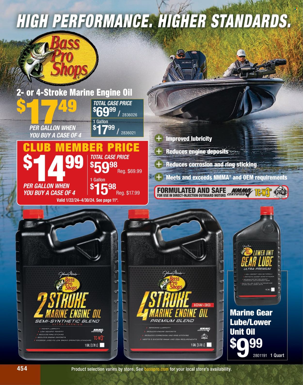 thumbnail - Cabela's Flyer - Sales products - Bass Pro, motor oil, Quicksilver Marine Lubricants. Page 454.