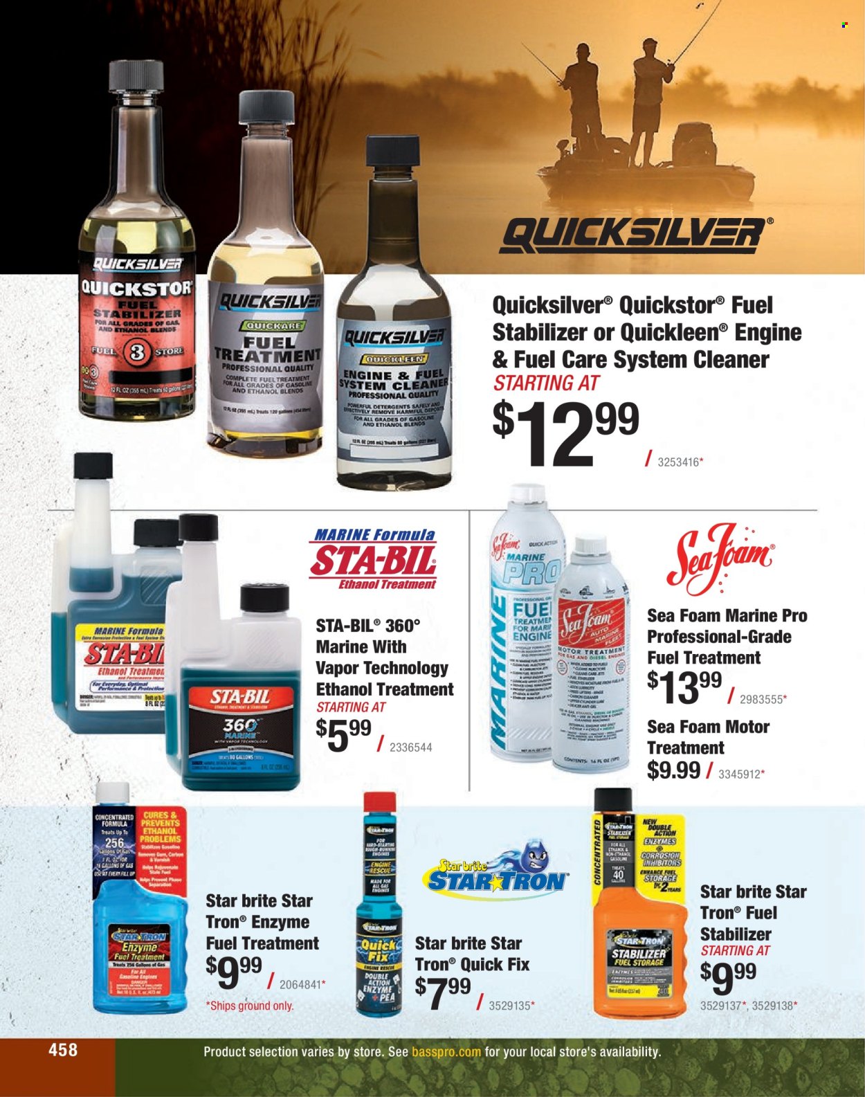 thumbnail - Cabela's Flyer - Sales products - Quicksilver, fuel system cleaner, cleaner, fuel stabilizer, fuel supplement. Page 458.