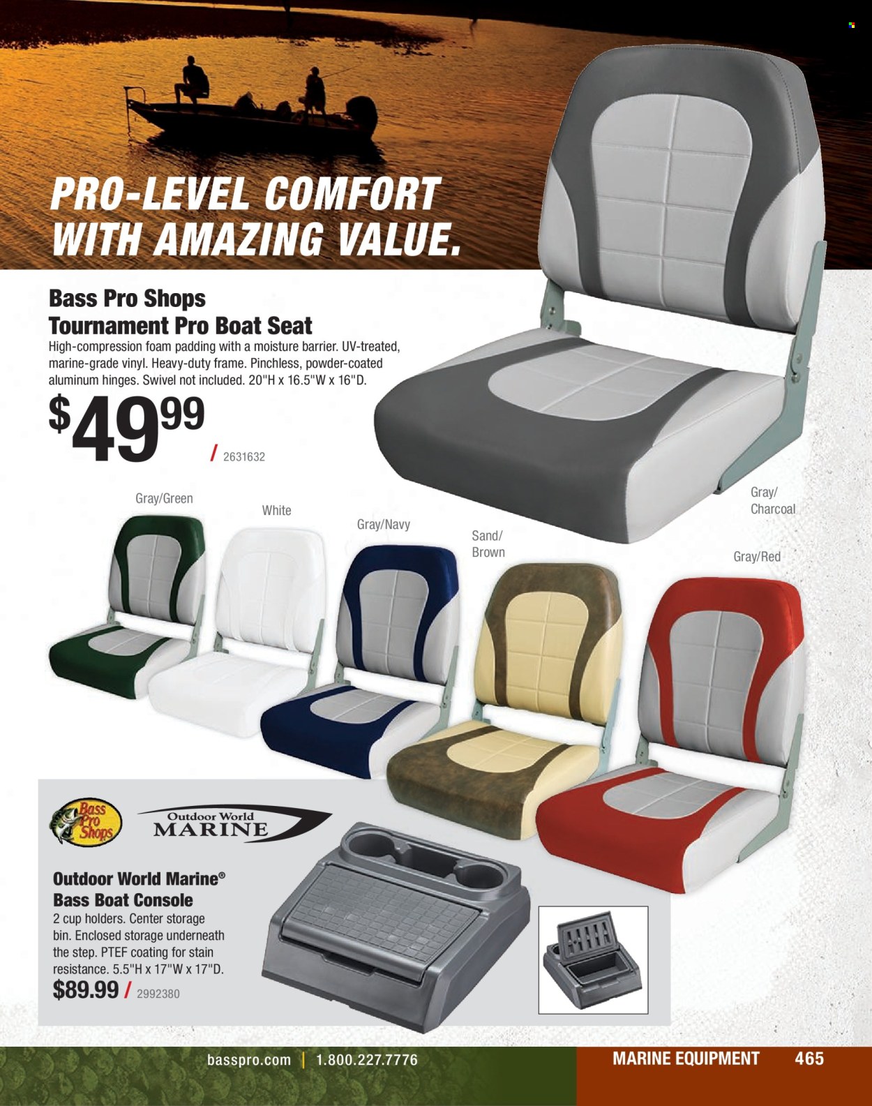 thumbnail - Cabela's Flyer - Sales products - Bass Pro, boat seat, storage bin. Page 465.