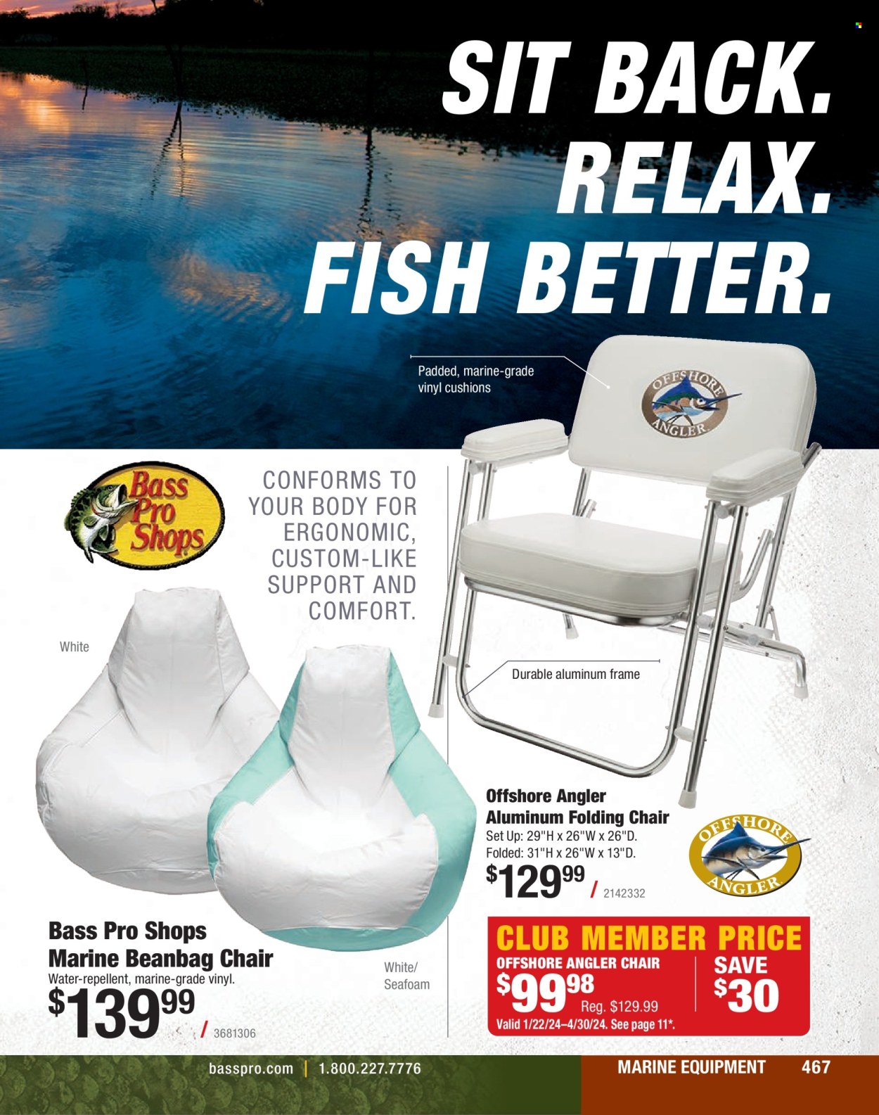 thumbnail - Cabela's Flyer - Sales products - cushion, fish, chair, Bass Pro, folding chair. Page 467.