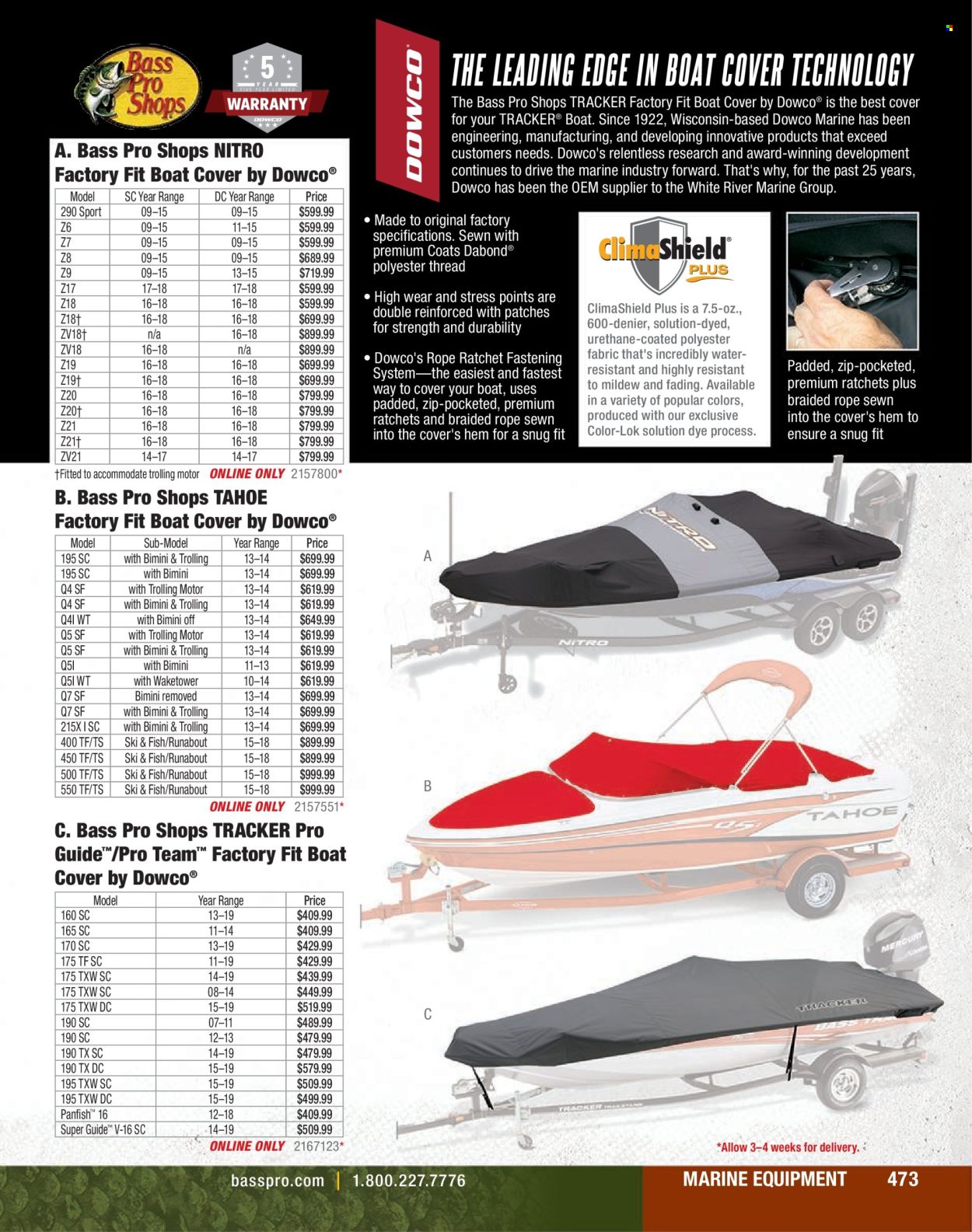 thumbnail - Cabela's Flyer - Sales products - fish, Snug, Bass Pro, boat cover, hand tools, rope. Page 473.