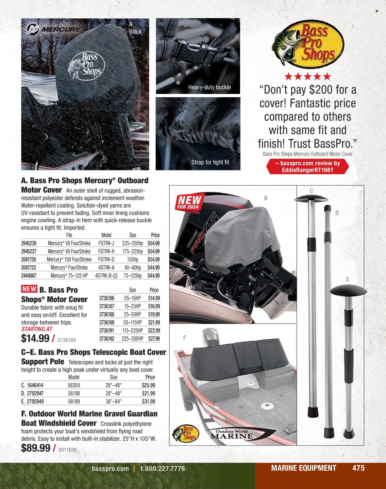 thumbnail - Cabela's Flyer - Sales products - Trust, cushion, Snug, Bass Pro, boat cover, strap, Shell. Page 475.