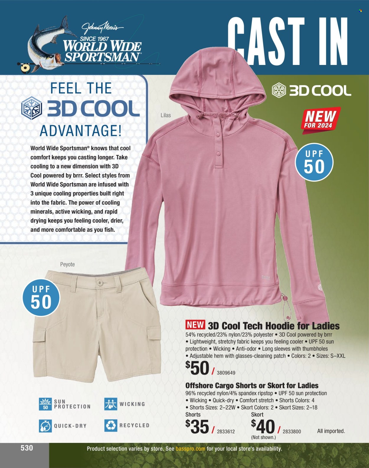 thumbnail - Cabela's Flyer - Sales products - hoodie, fish, shorts, skort. Page 530.