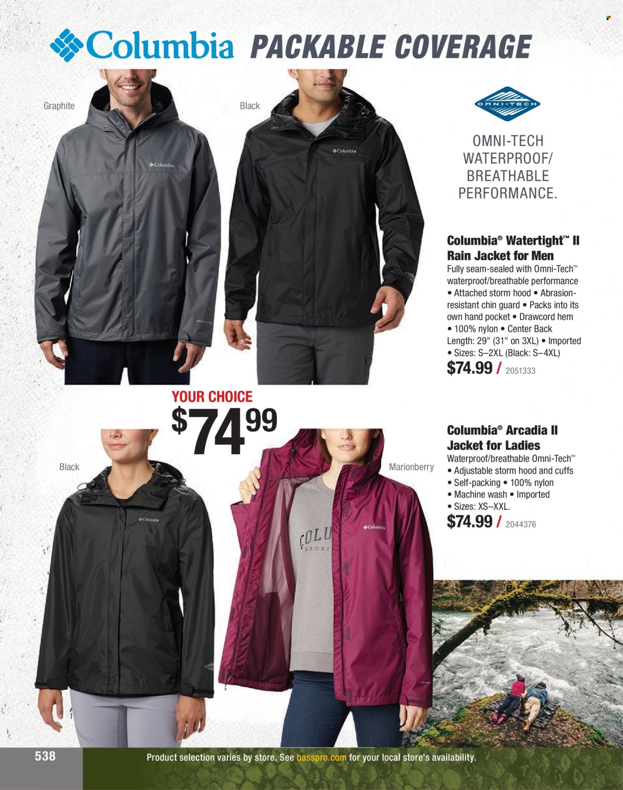 thumbnail - Cabela's Flyer - Sales products - Columbia, jacket. Page 538.