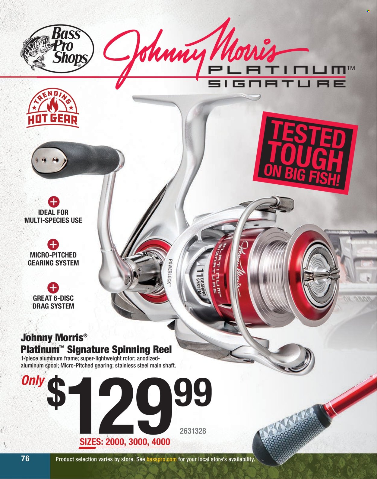 thumbnail - Bass Pro Shops Flyer - Sales products - fish, Bass Pro, reel, spinning reel. Page 76.