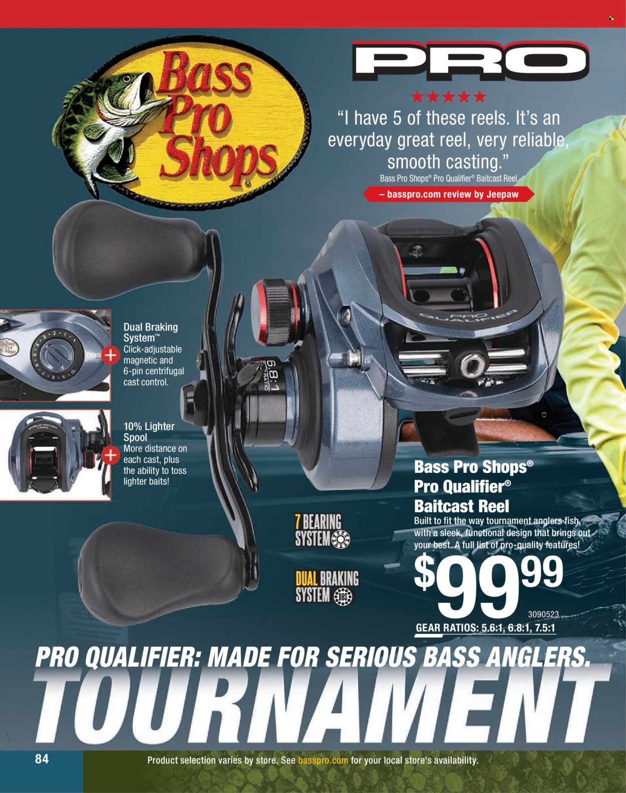 thumbnail - Bass Pro Shops Flyer - Sales products - fish, baitcast reel, Bass Pro, reel. Page 84.