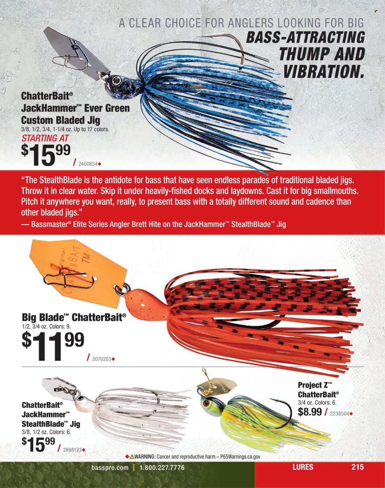 thumbnail - Bass Pro Shops Flyer - Sales products - blanket, jig. Page 215.