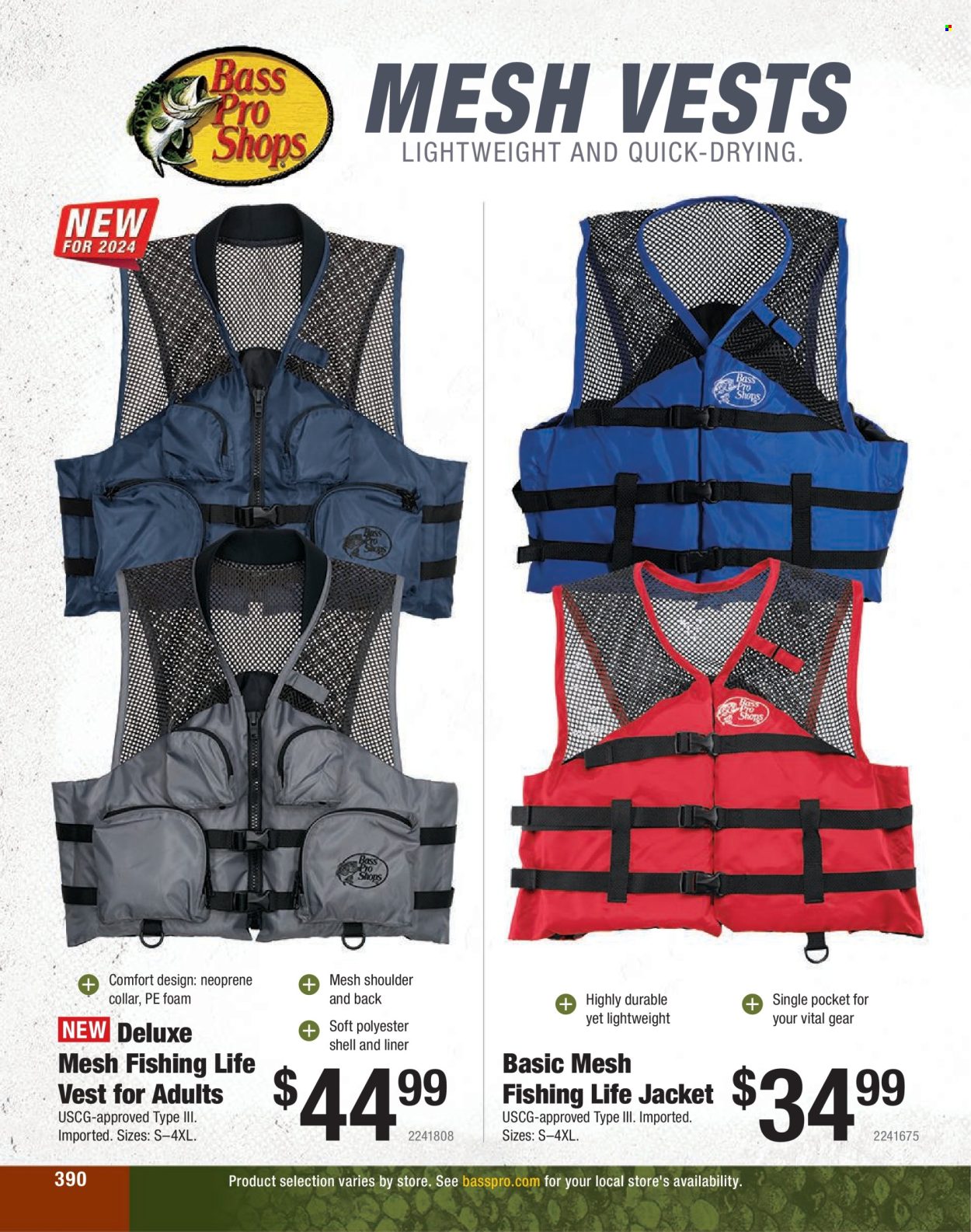 thumbnail - Bass Pro Shops Flyer - Sales products - vest, Bass Pro, life jacket, Shell. Page 390.