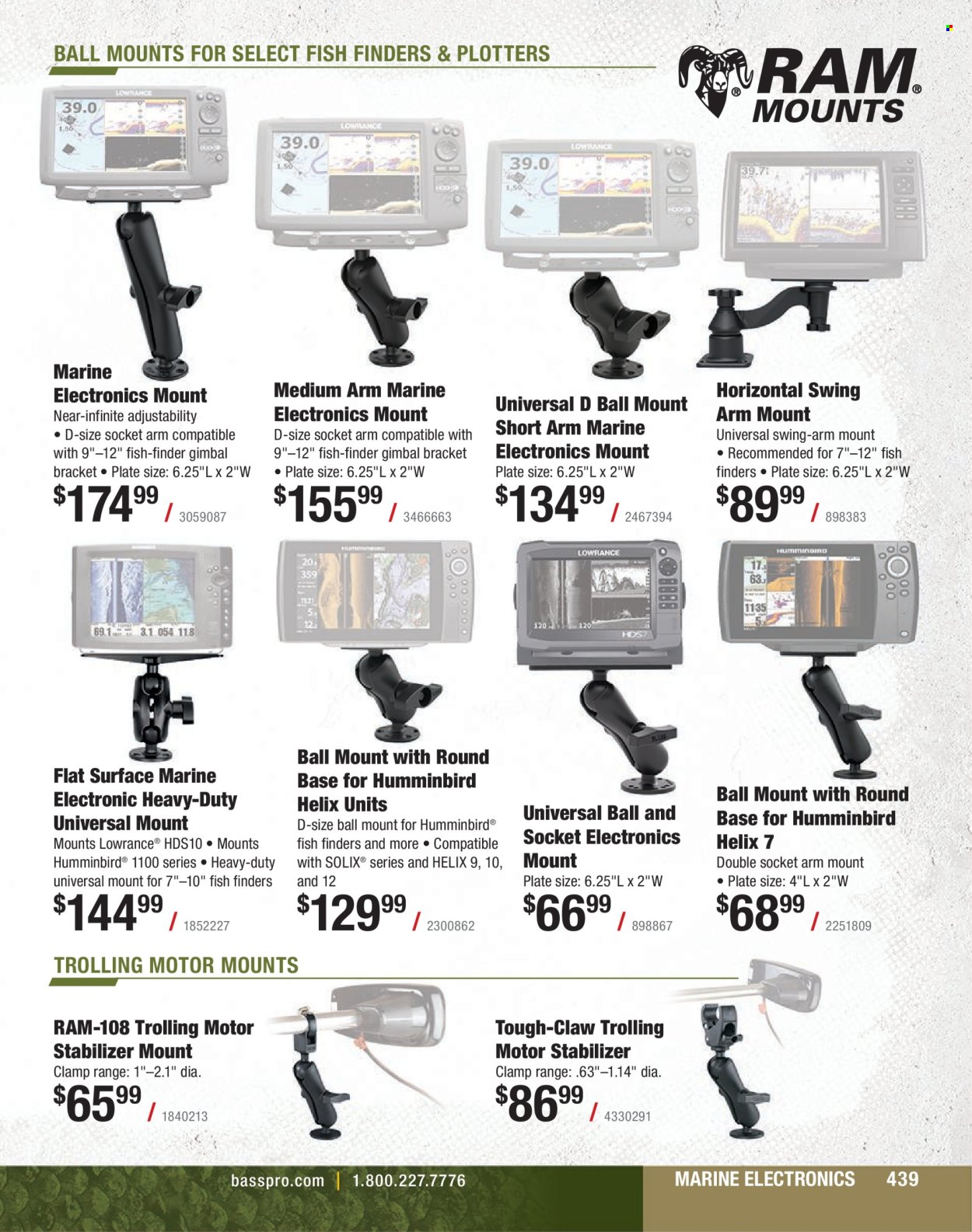thumbnail - Bass Pro Shops Flyer - Sales products - fish, Lowrance, clamp. Page 439.
