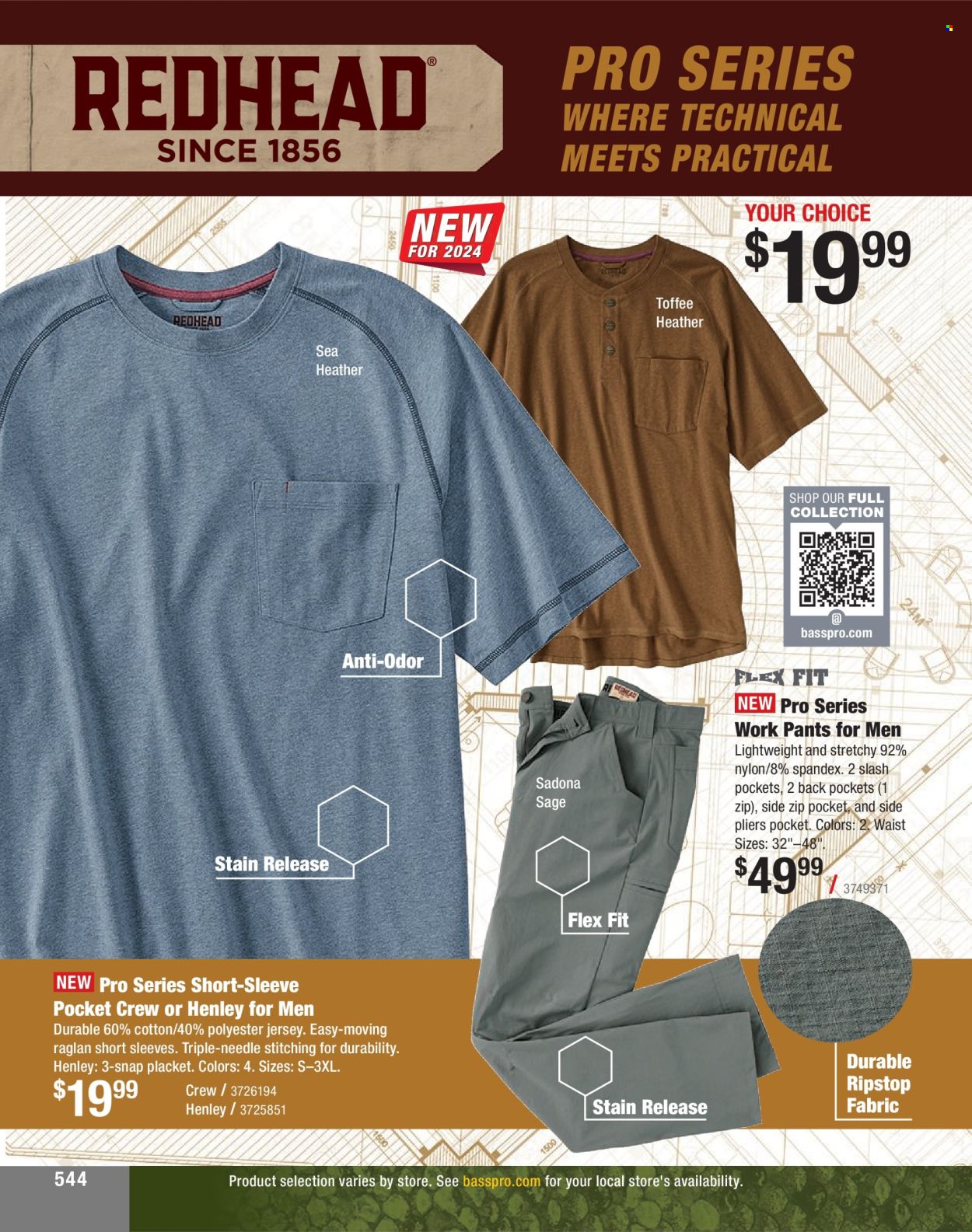 thumbnail - Bass Pro Shops Flyer - Sales products - pants, jersey, work pants. Page 544.