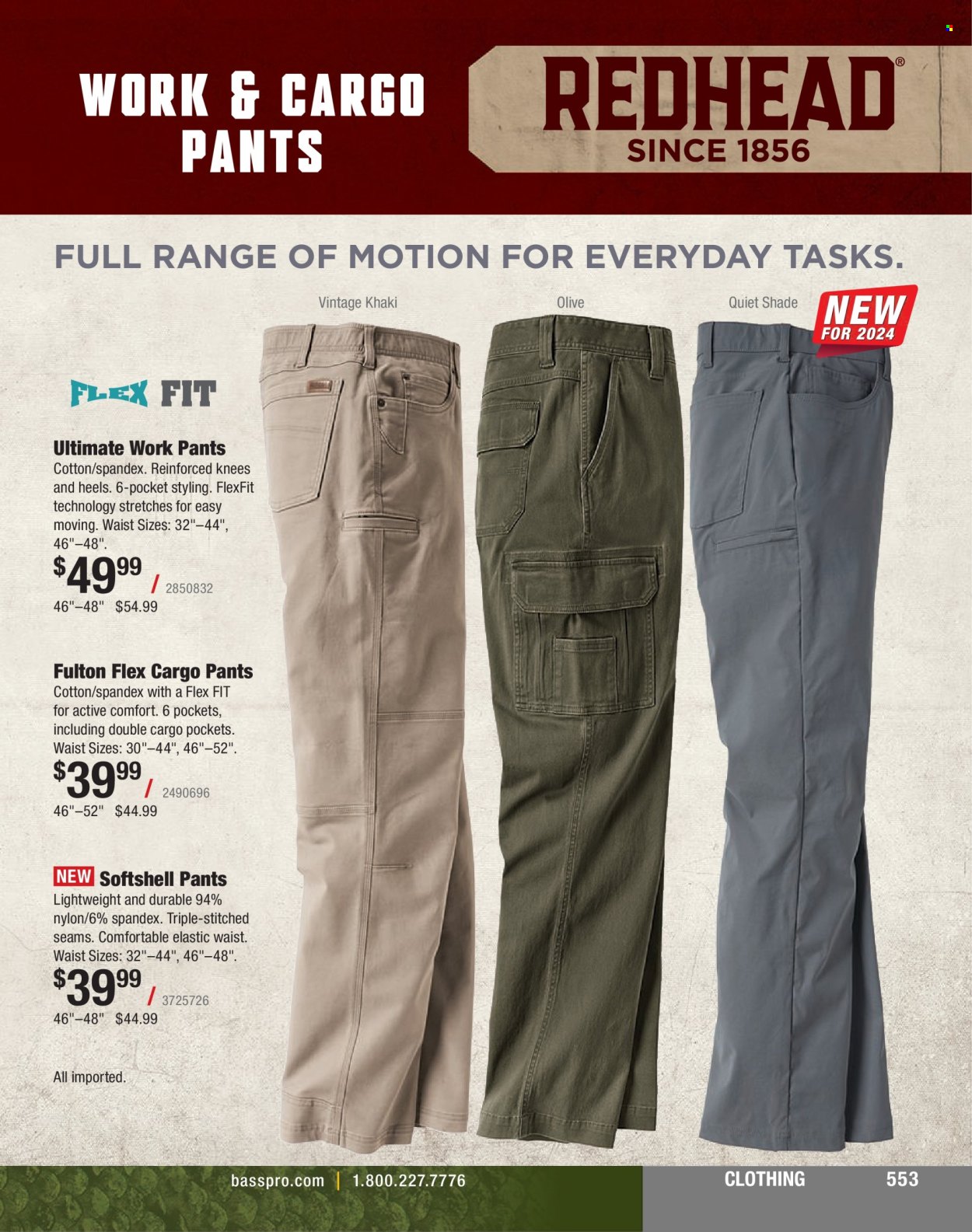 thumbnail - Bass Pro Shops Flyer - Sales products - heels, cargo pants, pants, work pants. Page 553.