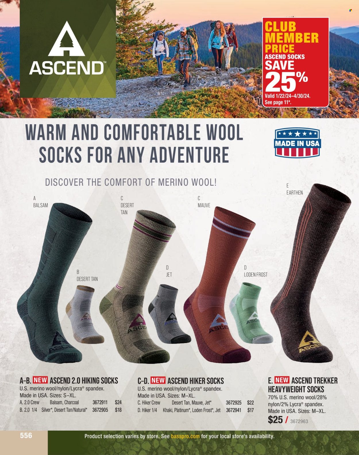 thumbnail - Bass Pro Shops Flyer - Sales products - socks, wool socks, hiker socks. Page 556.