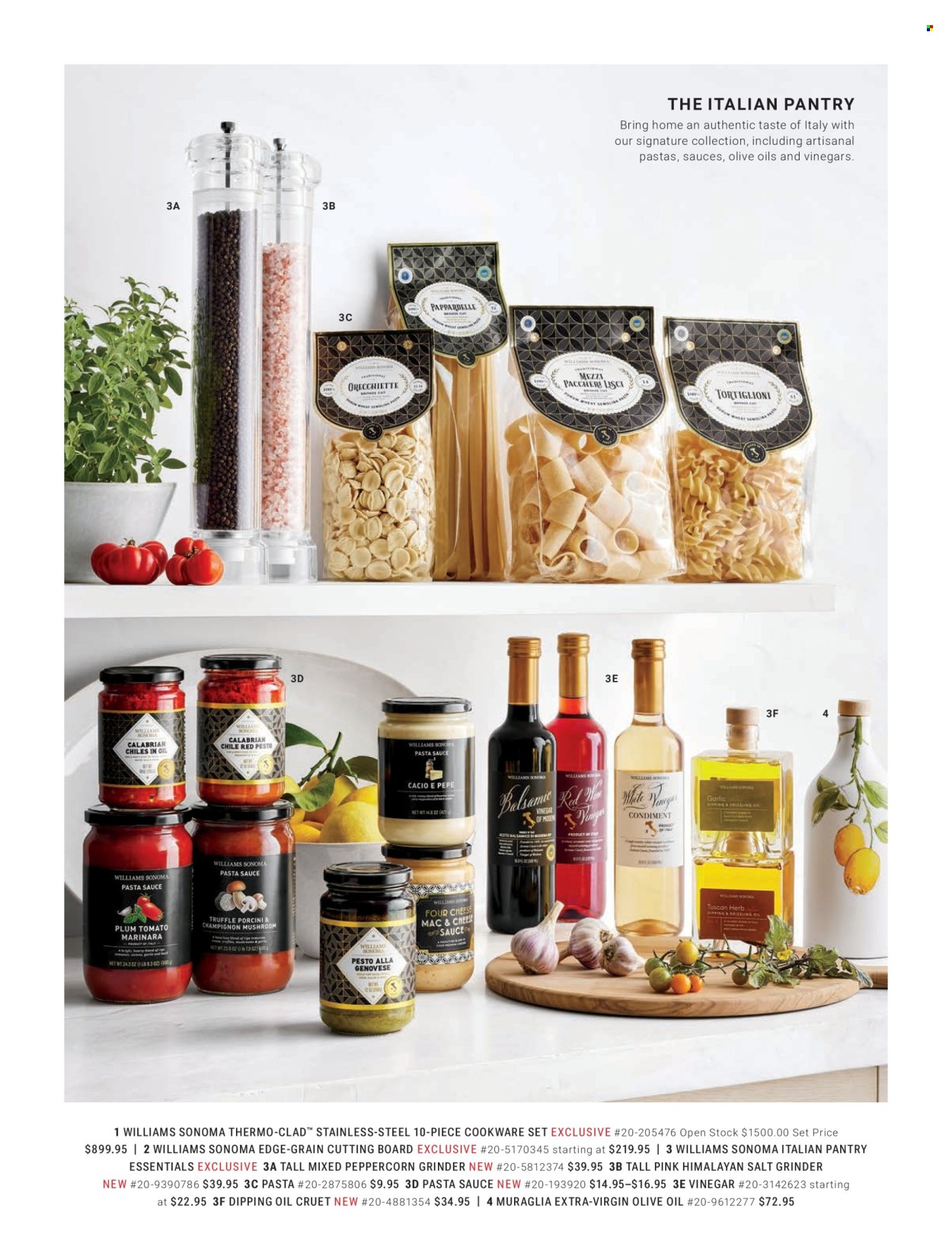 thumbnail - Williams-Sonoma Flyer - 02/18/2024 - 05/23/2024 - Sales products - pasta sauce, sauce, cheese, semolina, salt, pesto, dip, cookware set, cutting board, salt grinder, grinder. Page 43.