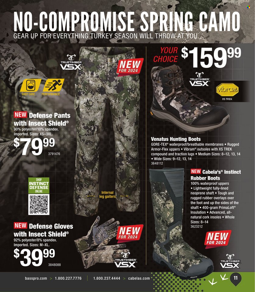 thumbnail - Bass Pro Shops Flyer - Sales products - boots, hunting boots, blanket, pants, gloves, neoprene, rubber boots. Page 11.