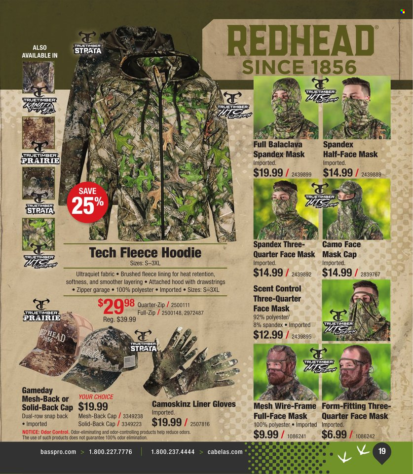 thumbnail - Bass Pro Shops Flyer - Sales products - hoodie, gloves, face mask. Page 19.