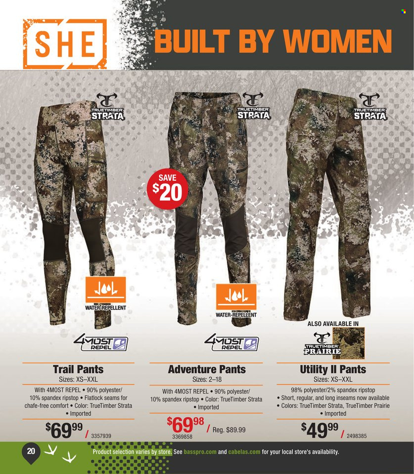 thumbnail - Bass Pro Shops Flyer - Sales products - pants. Page 20.