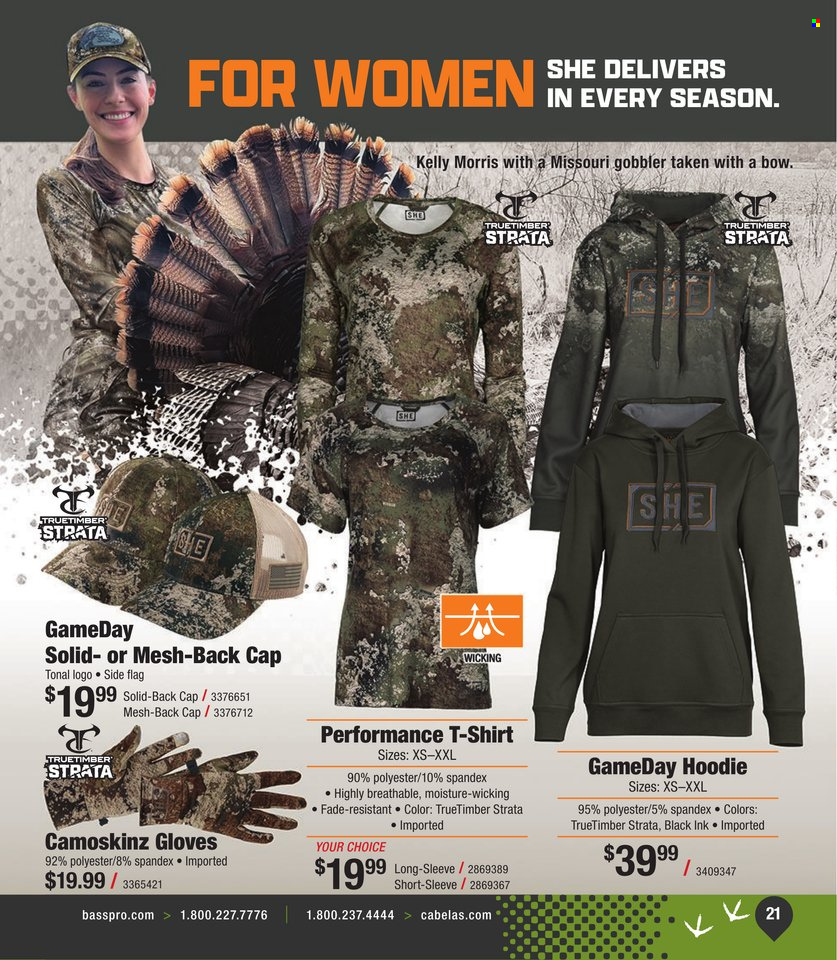 thumbnail - Bass Pro Shops Flyer - Sales products - hoodie, t-shirt, gloves. Page 21.