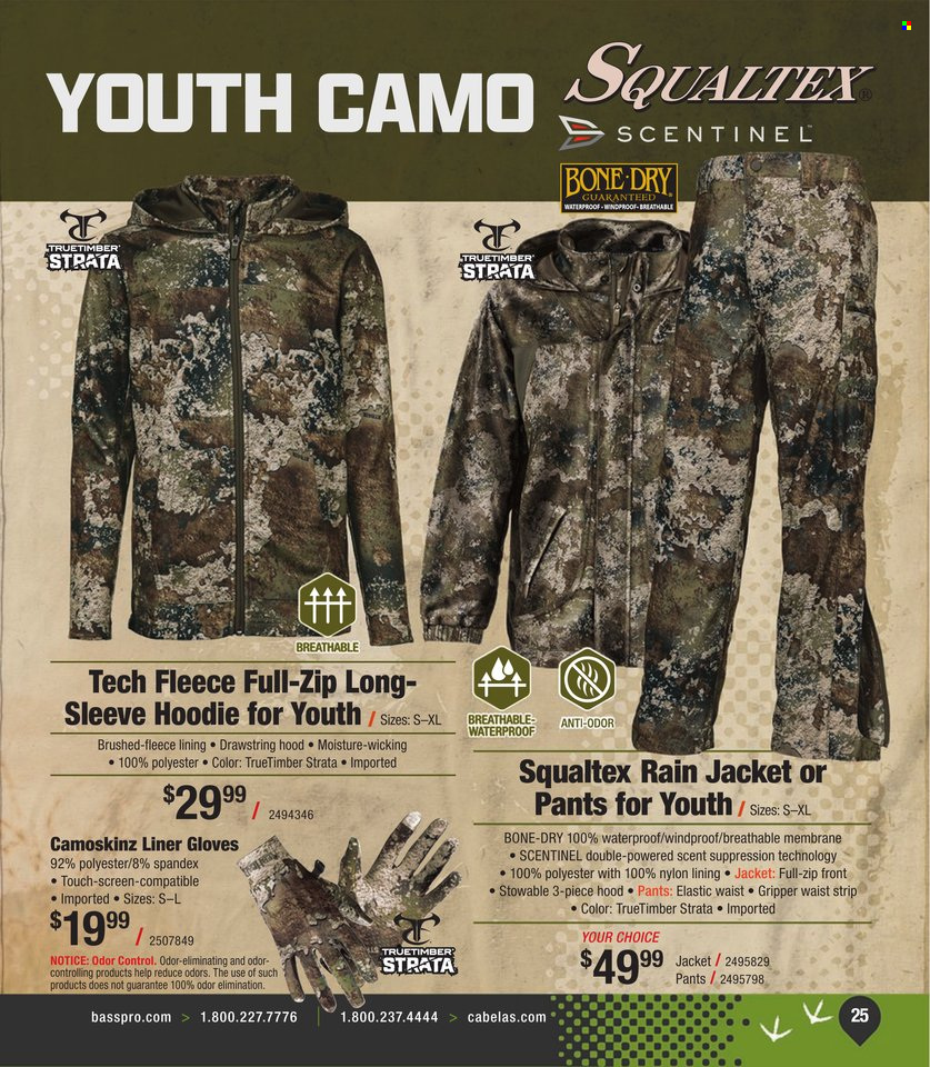 thumbnail - Bass Pro Shops Flyer - Sales products - hoodie, jacket, pants, gloves. Page 25.