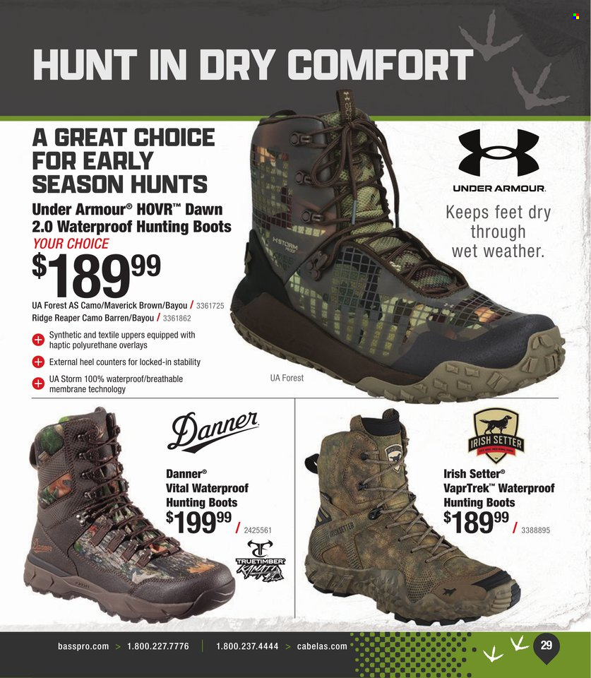 thumbnail - Bass Pro Shops Flyer - Sales products - boots, Under Armour, hunting boots. Page 29.